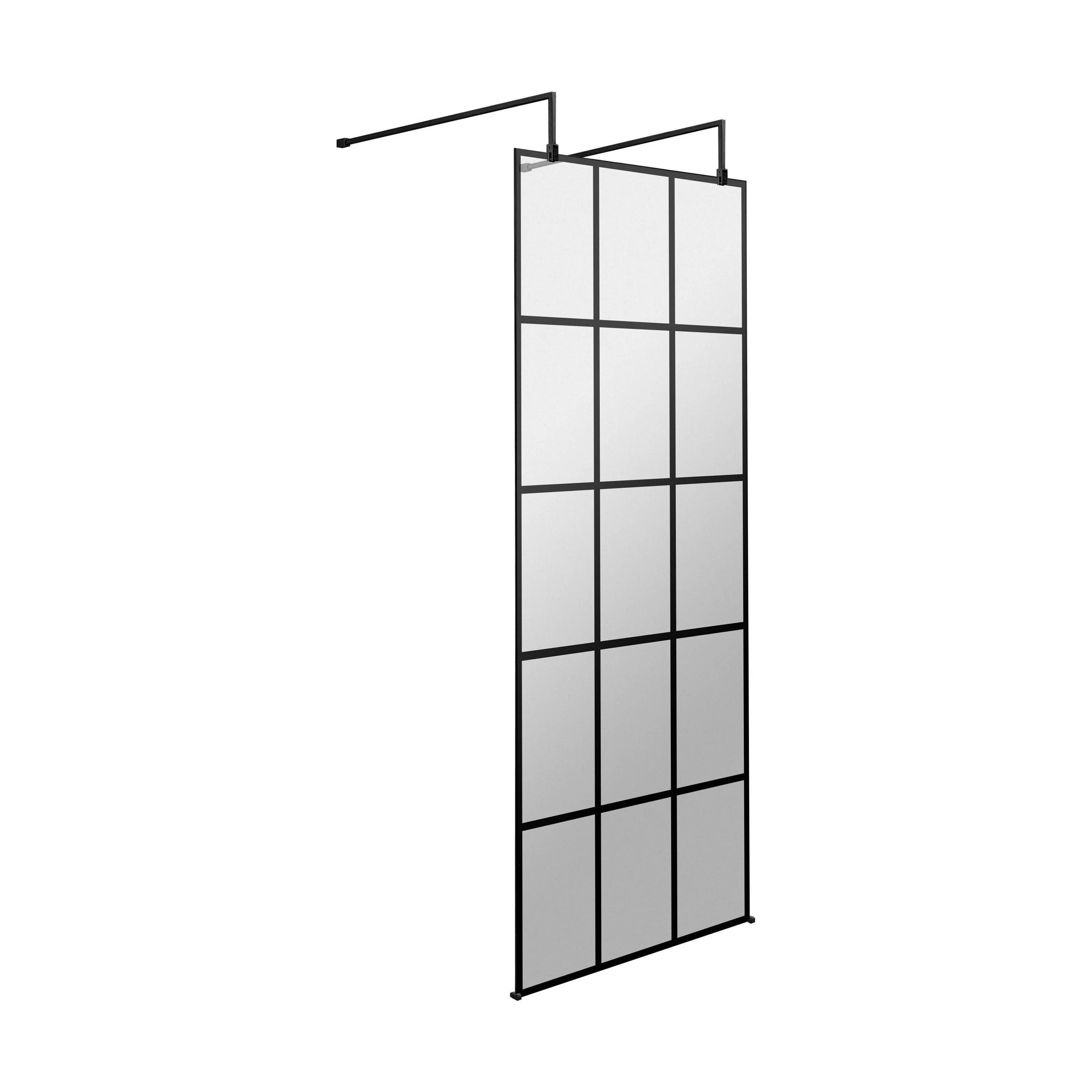 Balterley Contemporary Bathroom 8mm Framed Wetroom Screen with Arms and Feet, Matt Black, 1950 x 700 x 14mm - Image 6