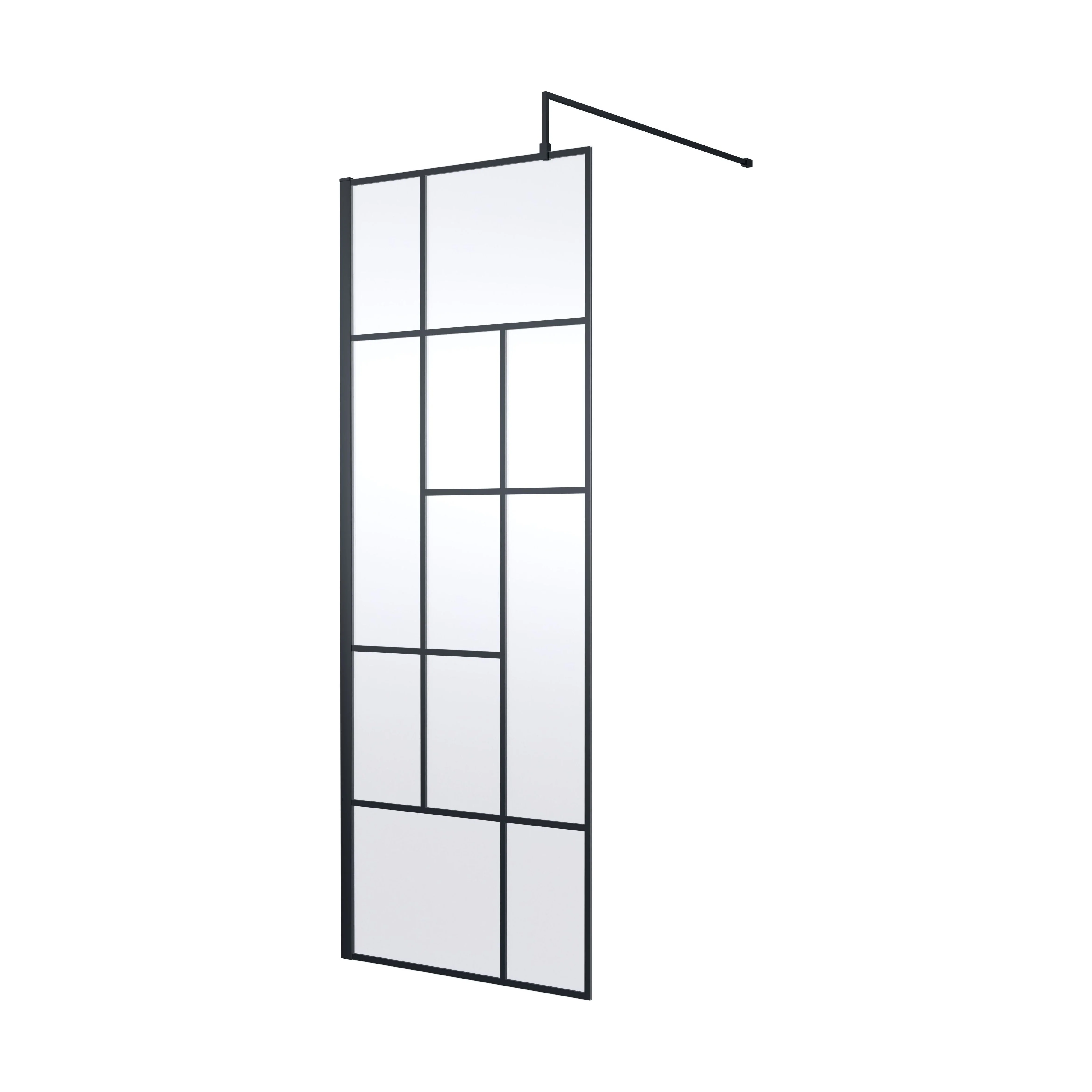 Balterley Contemporary Bathroom Abstract Frame Design 8mm Glass Wetroom Screen, 1950 x 700 x 14mm, Matt Black - Image 2