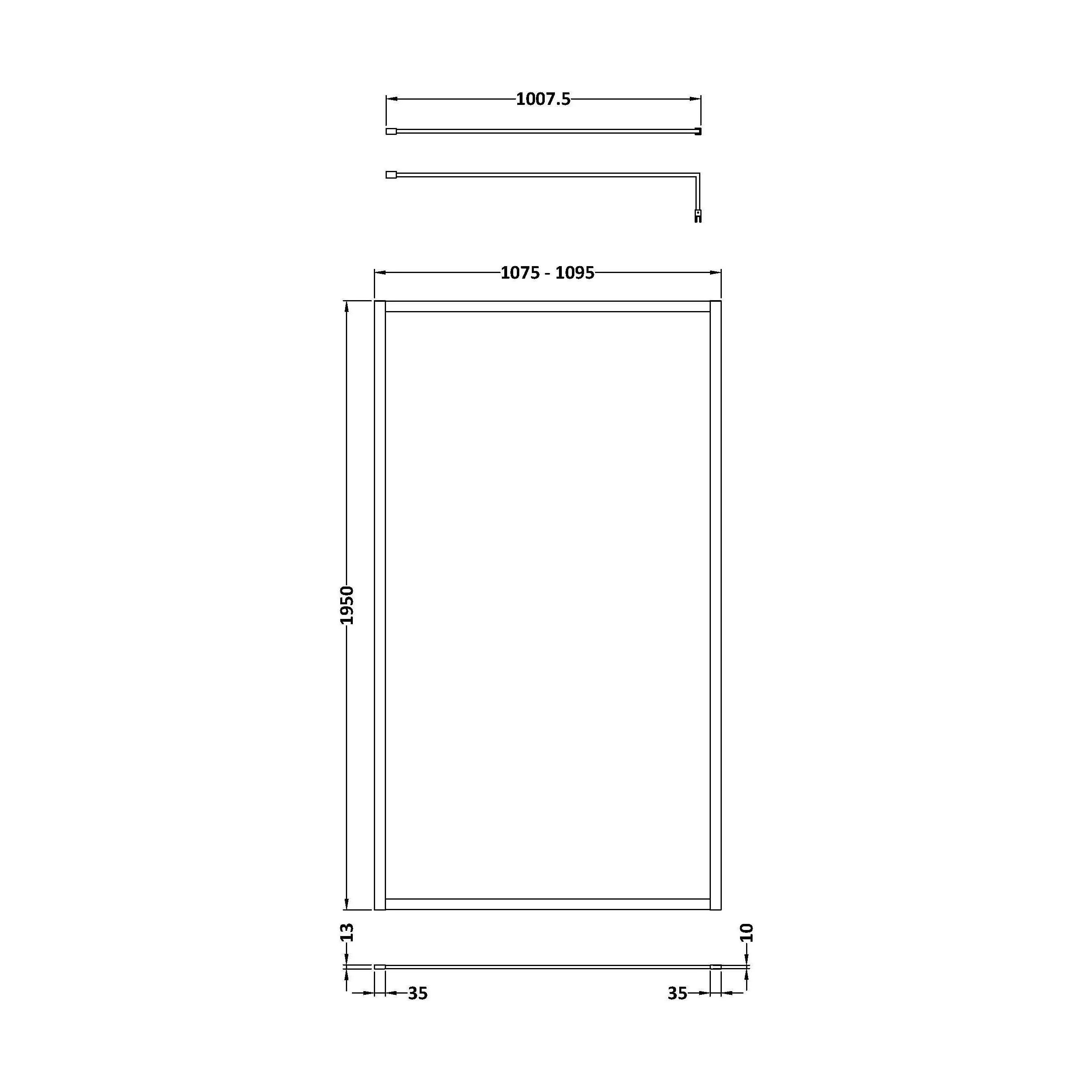 Balterley Contemporary Bathroom 8mm Glass Full Outer Frame Wetroom Screen, Matt Black, 1950 x 1100 x 1000mm - Image 2