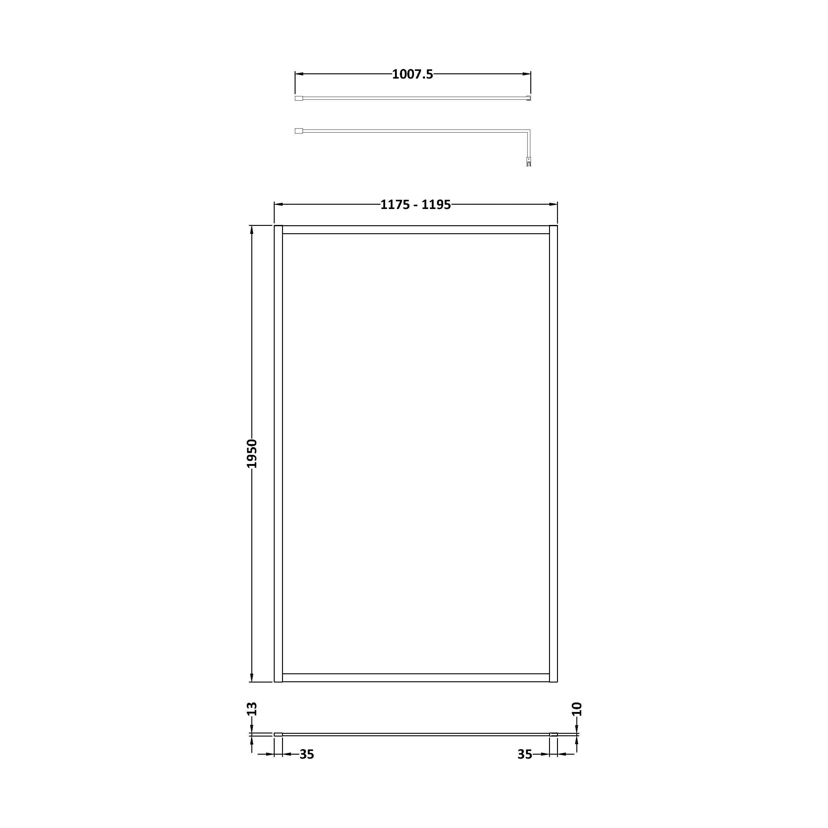 Balterley Contemporary Bathroom 8mm Glass Full Outer Frame Wetroom Screen, Brushed Brass, 1950 x 1200 x 1000mm - Image 2