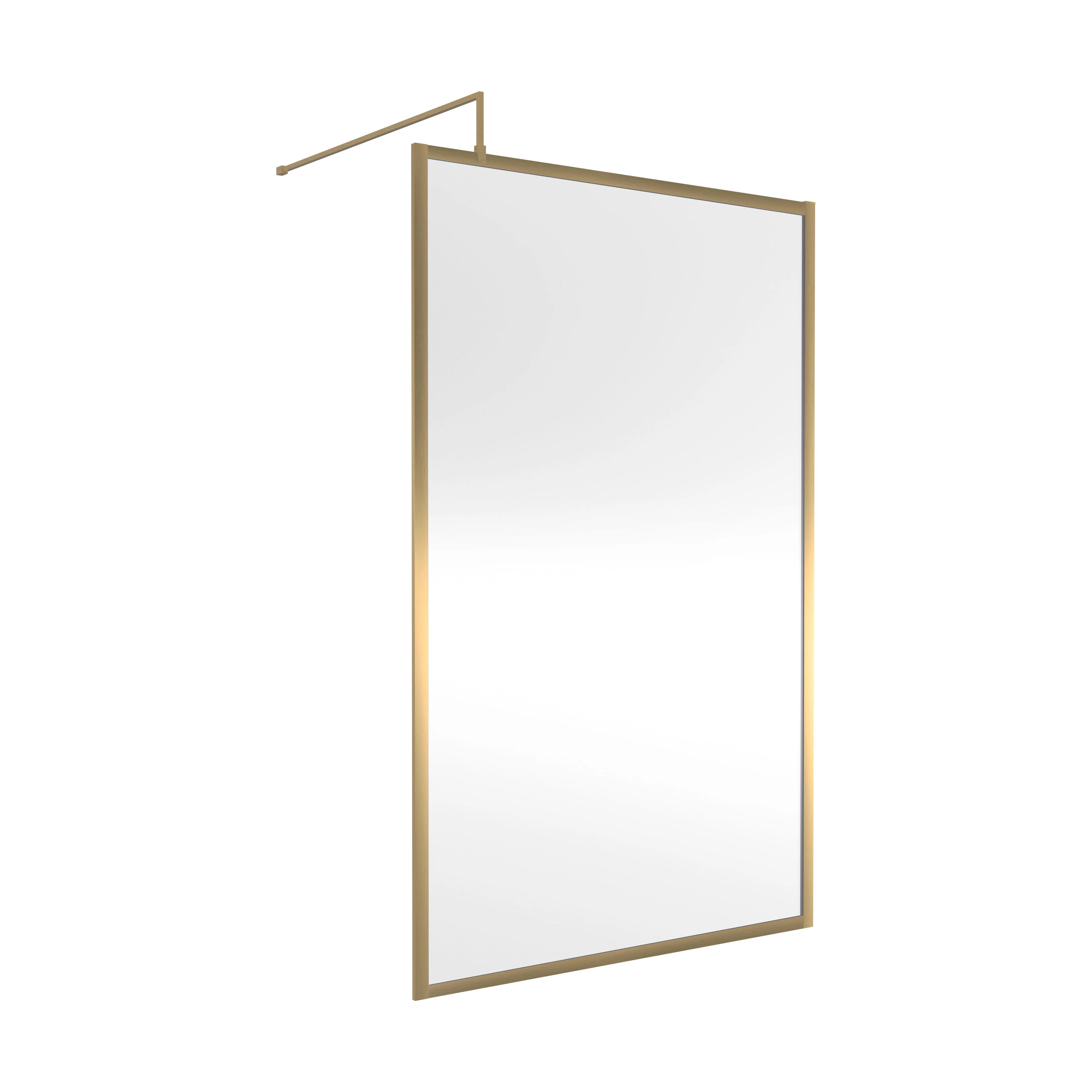 Balterley 8mm Toughened Safety Glass Wetroom Screen with Support Bar: 1200mm Brushed Brass