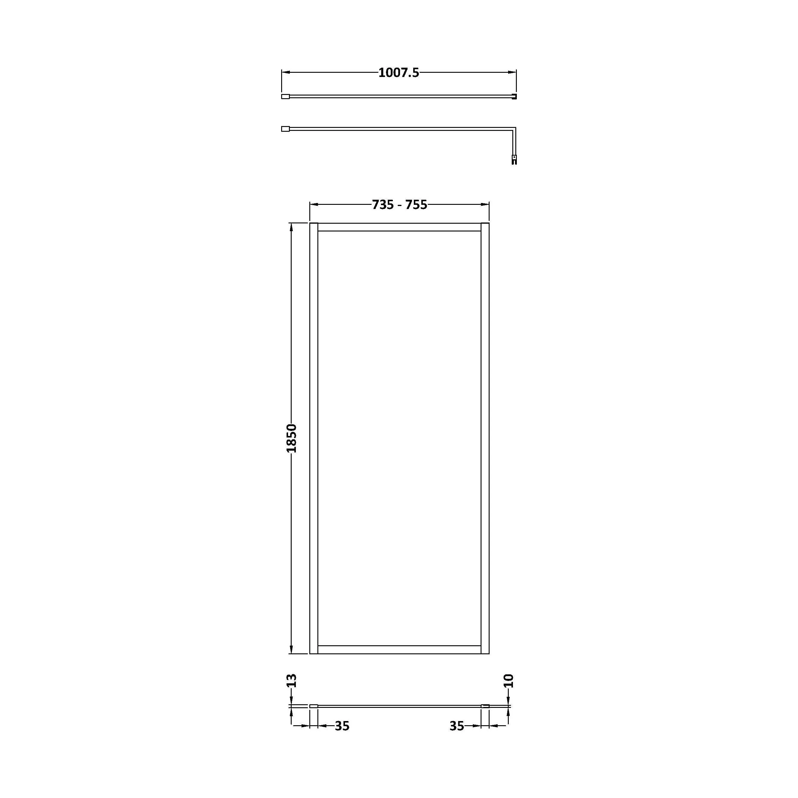 Balterley 8mm Toughened Safety Glass Wetroom Screen with Support Bar: 760mm, Brushed Brass - Image 2