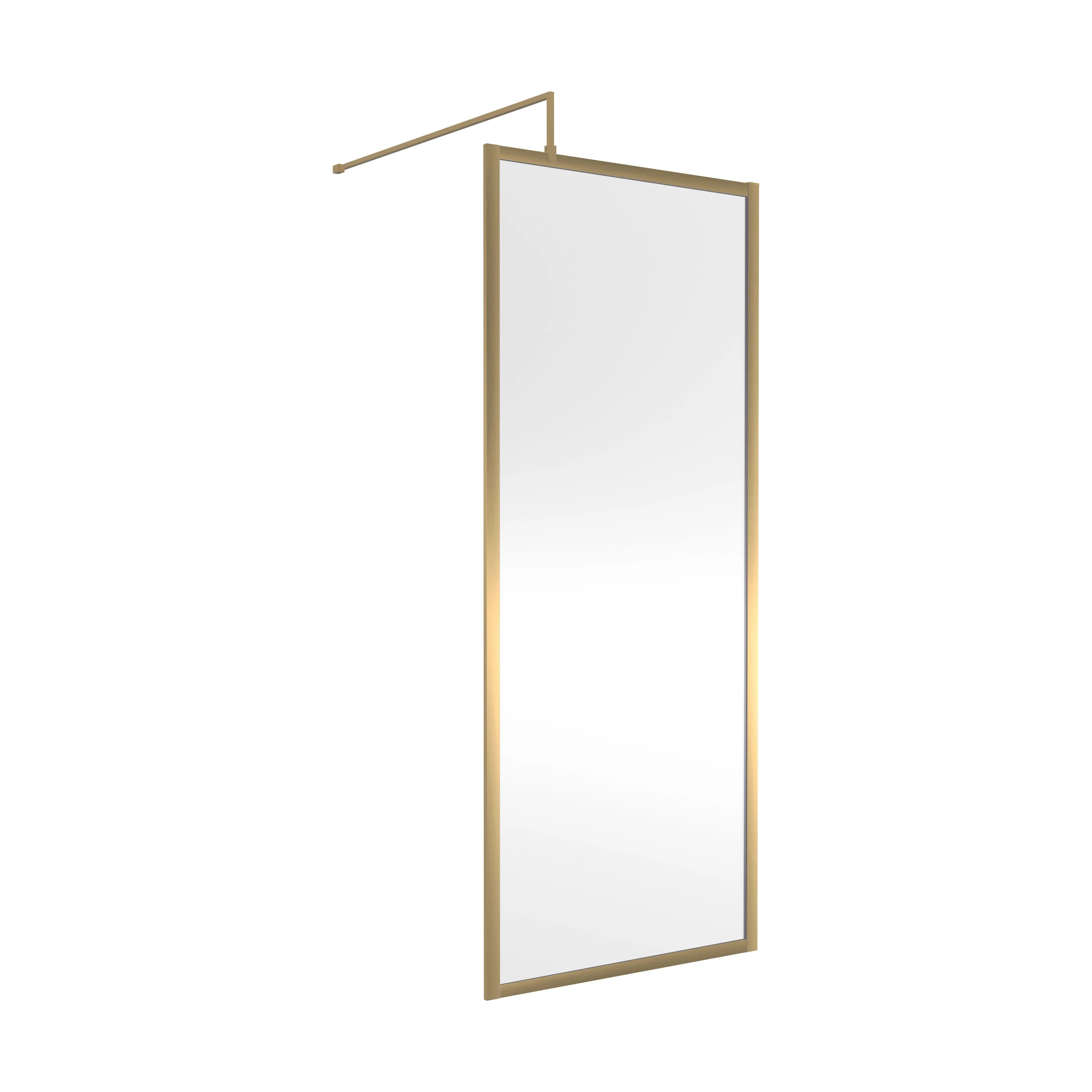 Balterley 8mm Toughened Safety Glass Wetroom Screen with Support Bar: 800mm, Brushed Brass