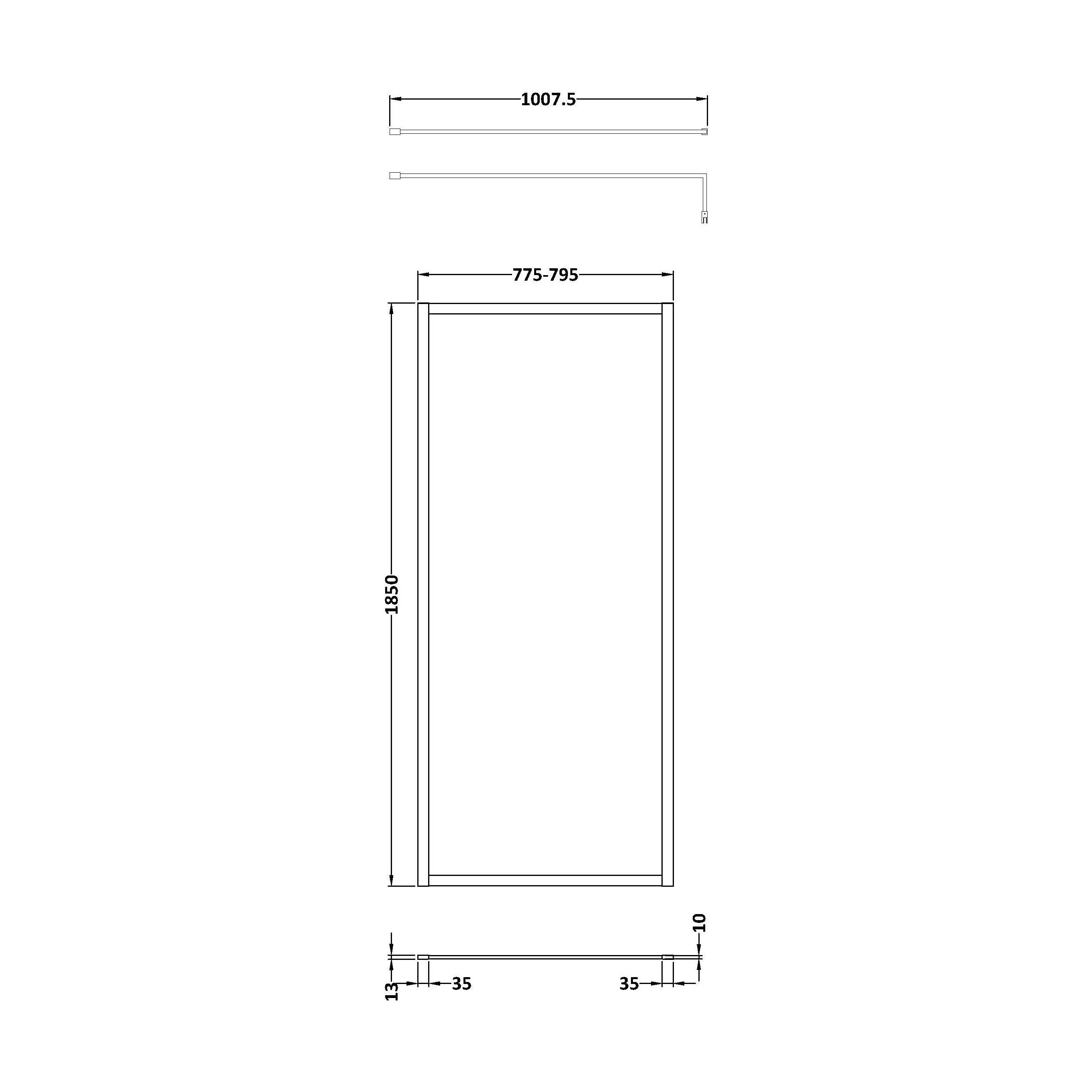 Balterley 8mm Toughened Safety Glass Wetroom Screen with Support Bar: 800mm, Brushed Brass - Image 2