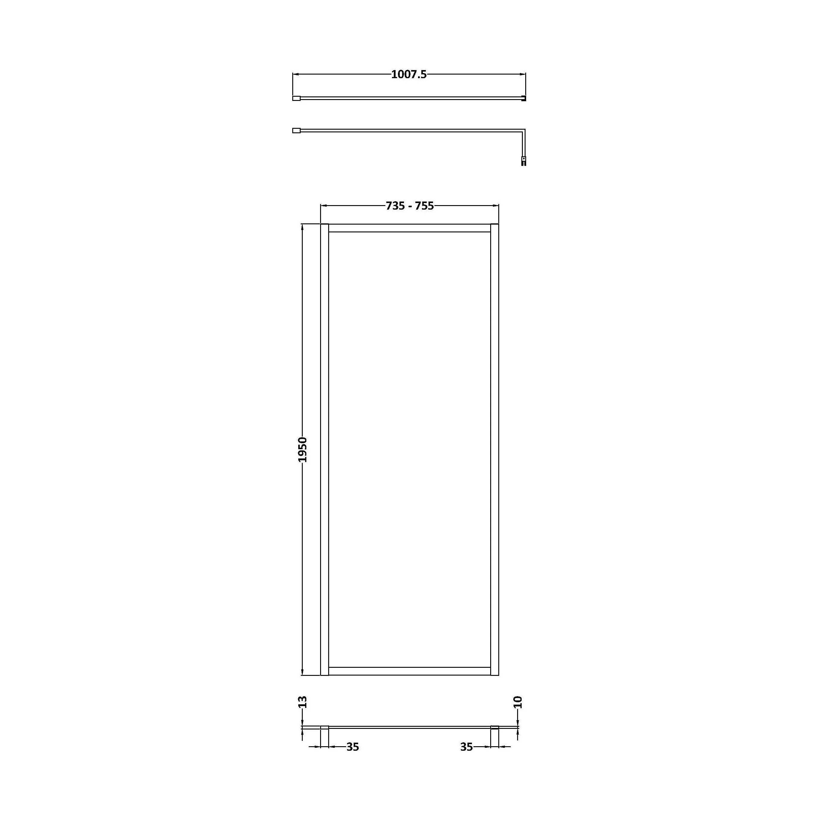 Balterley Contemporary Bathroom 8mm Glass Full Outer Frame Wetroom Screen, Matt Black, 1950 x 760 x 1000mm - Image 2