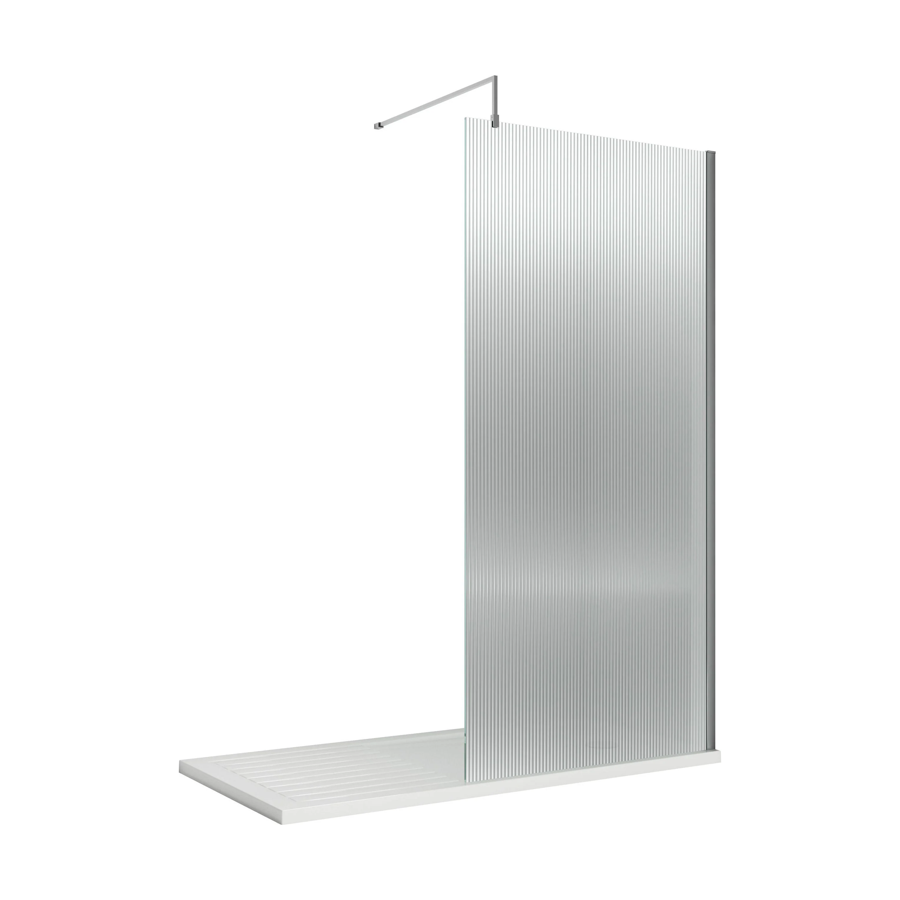 Balterley 8mm Fluted Toughened Safety Glass Wetroom Screen with Support Bar: 1850mm x 900mm, Chrome