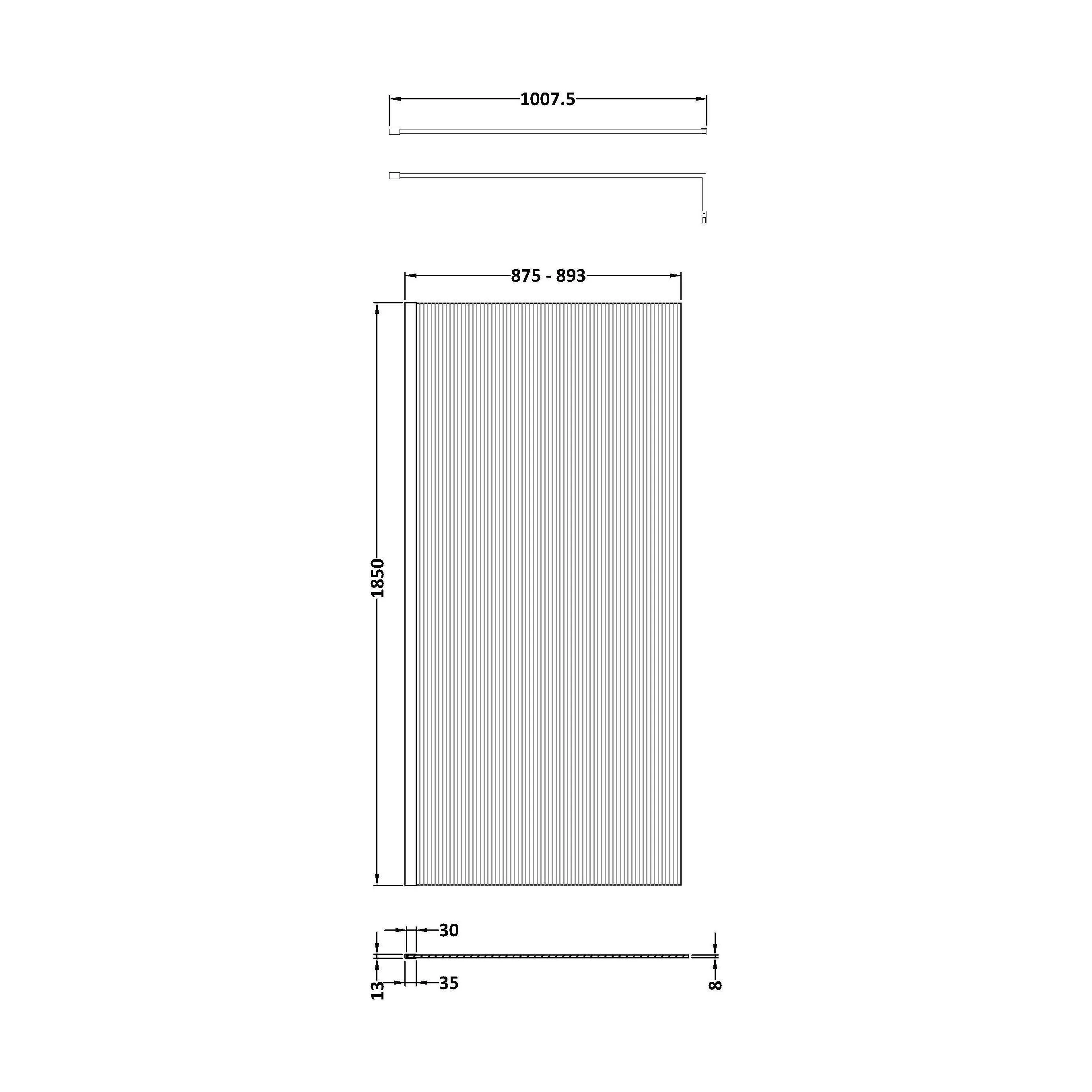 Balterley 8mm Fluted Toughened Safety Glass Wetroom Screen with Support Bar: 1850mm x 900mm, Black - Image 2