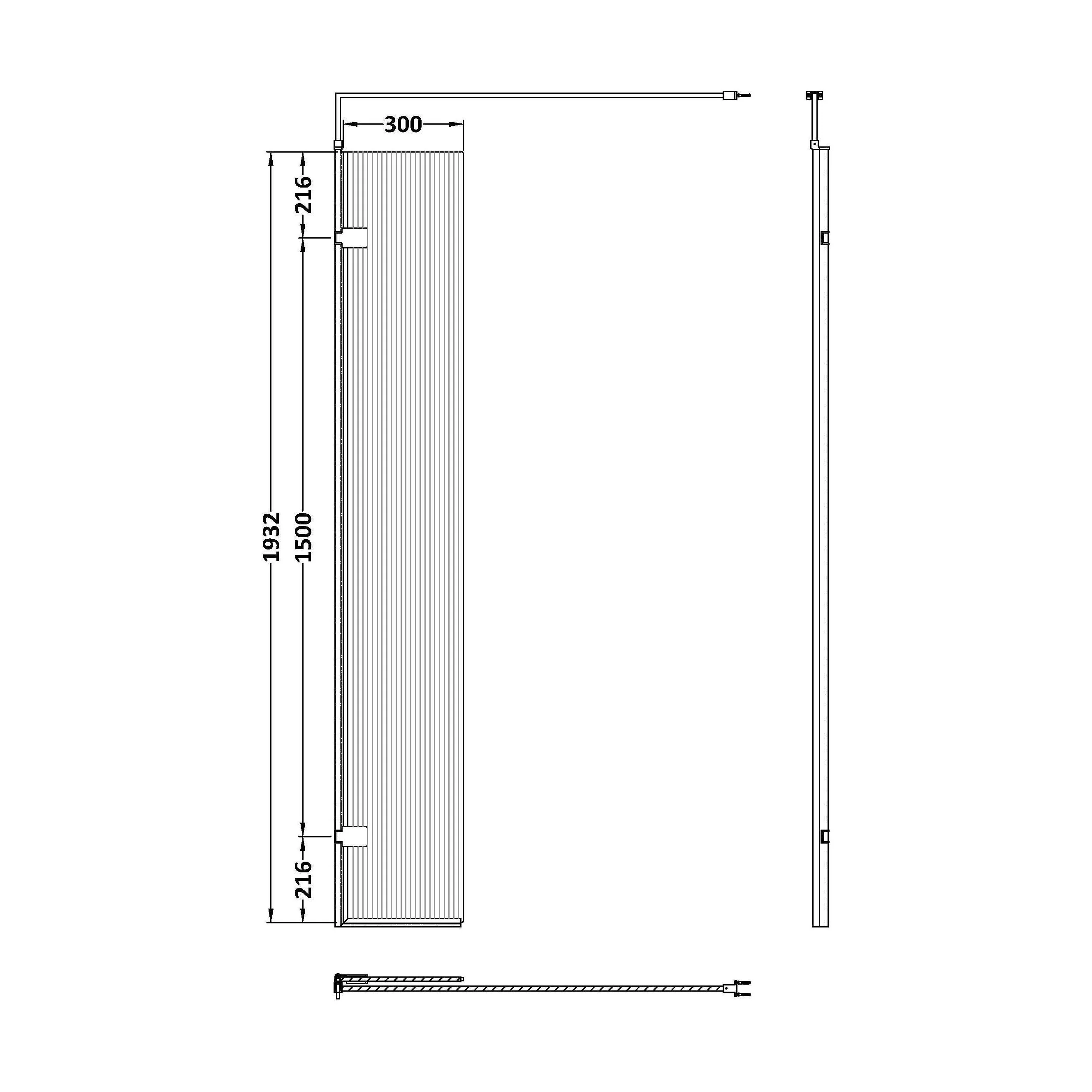 Balterley Contemporary Bathroom 8mm Fluted Glass Wetroom Hinged Screen with Support Bar, Chrome Finish, 1950 x 322 x 27mm - Image 4