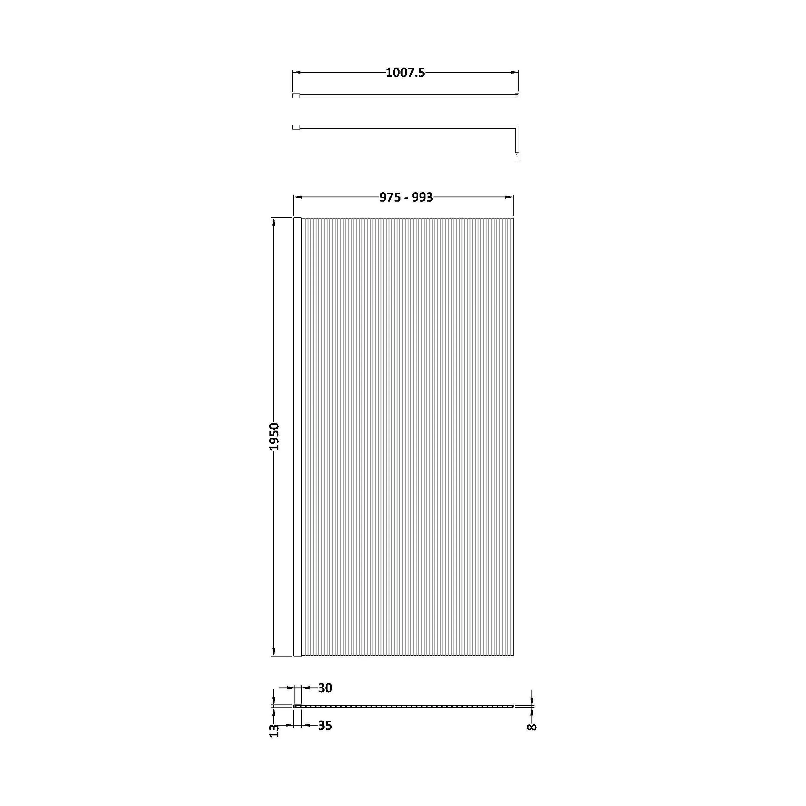 Balterley Contemporary Bathroom 8mm Fluted Glass Wetroom Screen with Support Bar, 1950 x 800 x 14mm, Polished Chrome - Image 12