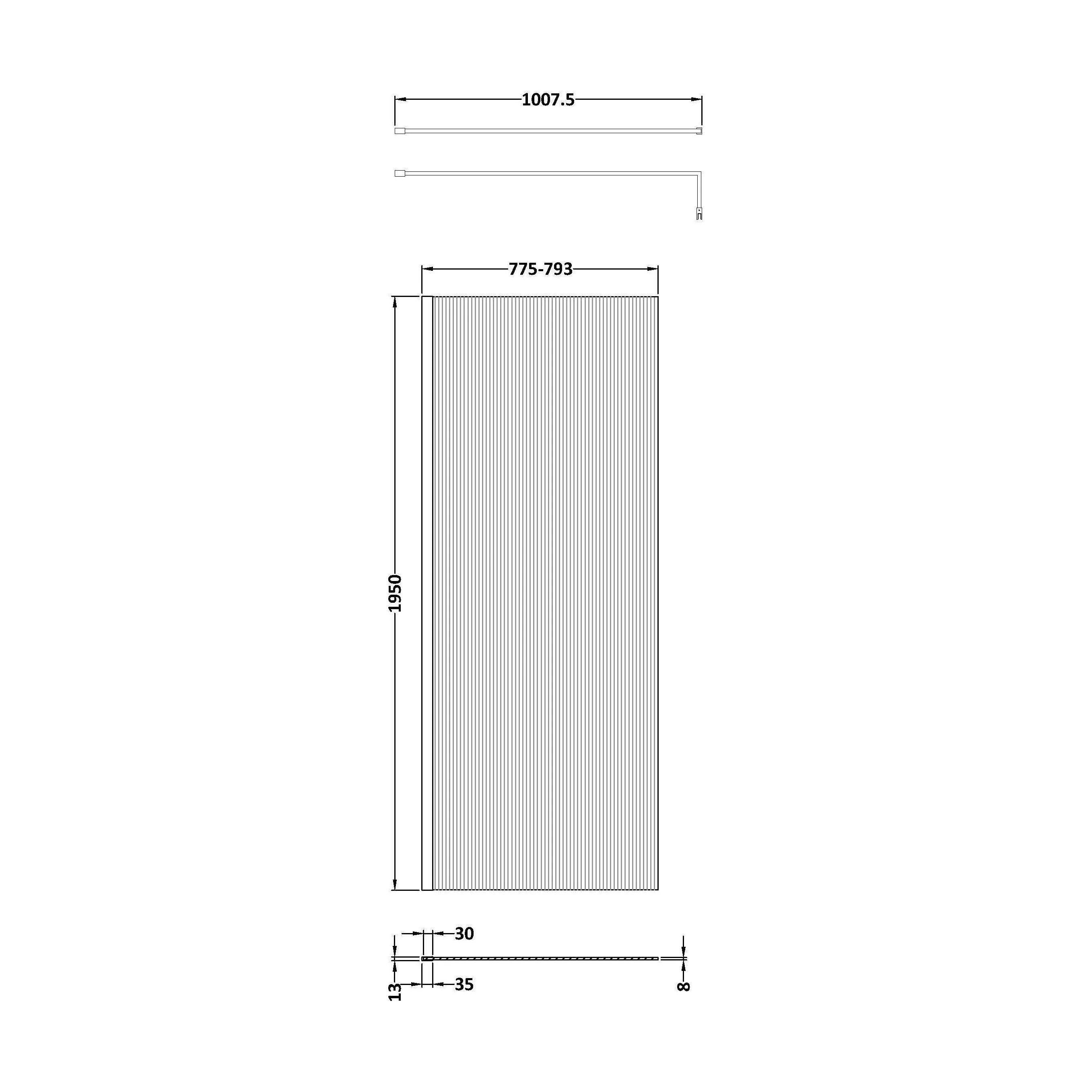 Balterley Contemporary Bathroom 8mm Fluted Glass Wetroom Screen with Support Bar, 1950 x 800 x 14mm, Polished Chrome - Image 14