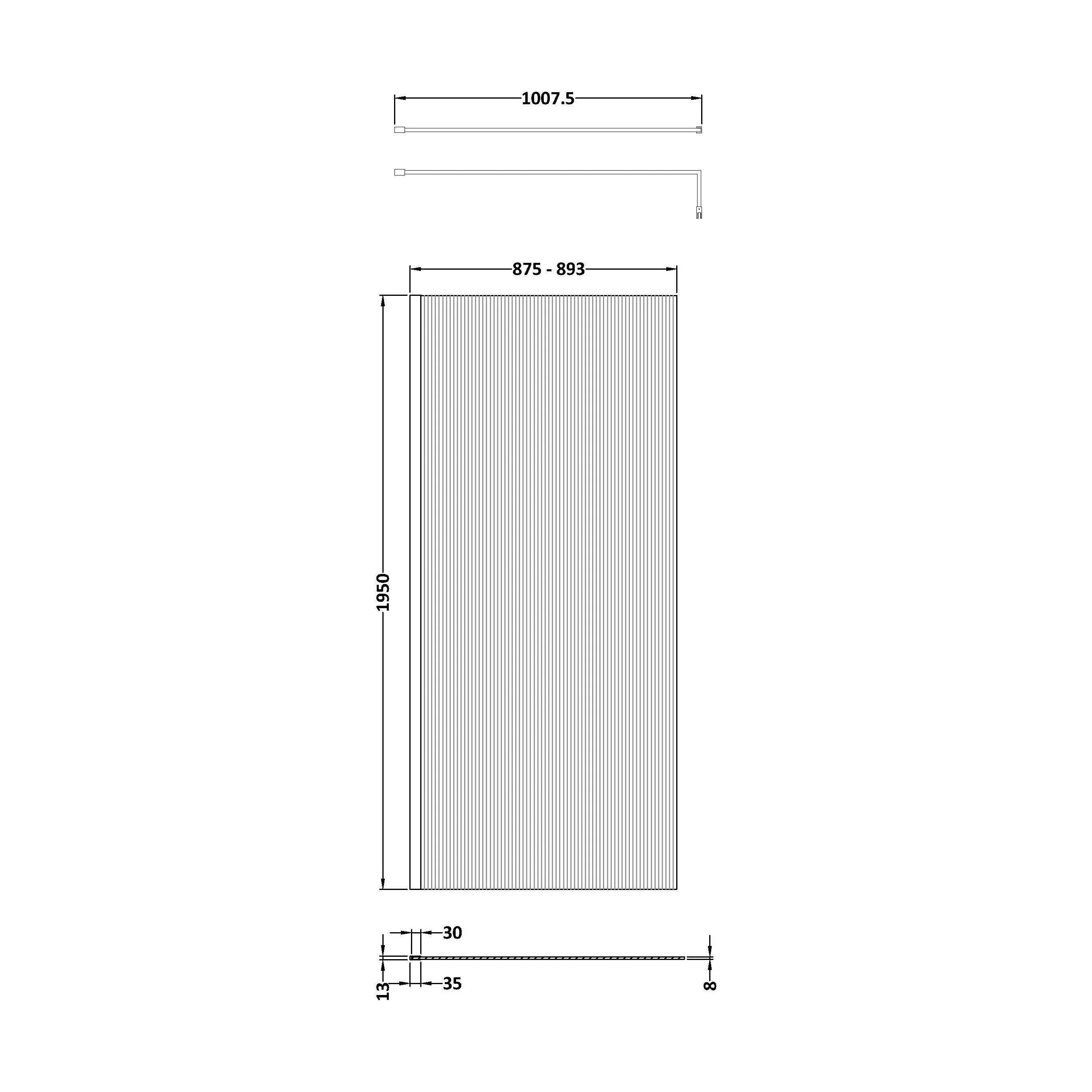 Balterley Contemporary Bathroom 8mm Fluted Glass Wetroom Screen with Support Bar, 1950 x 800 x 14mm, Polished Chrome - Image 16