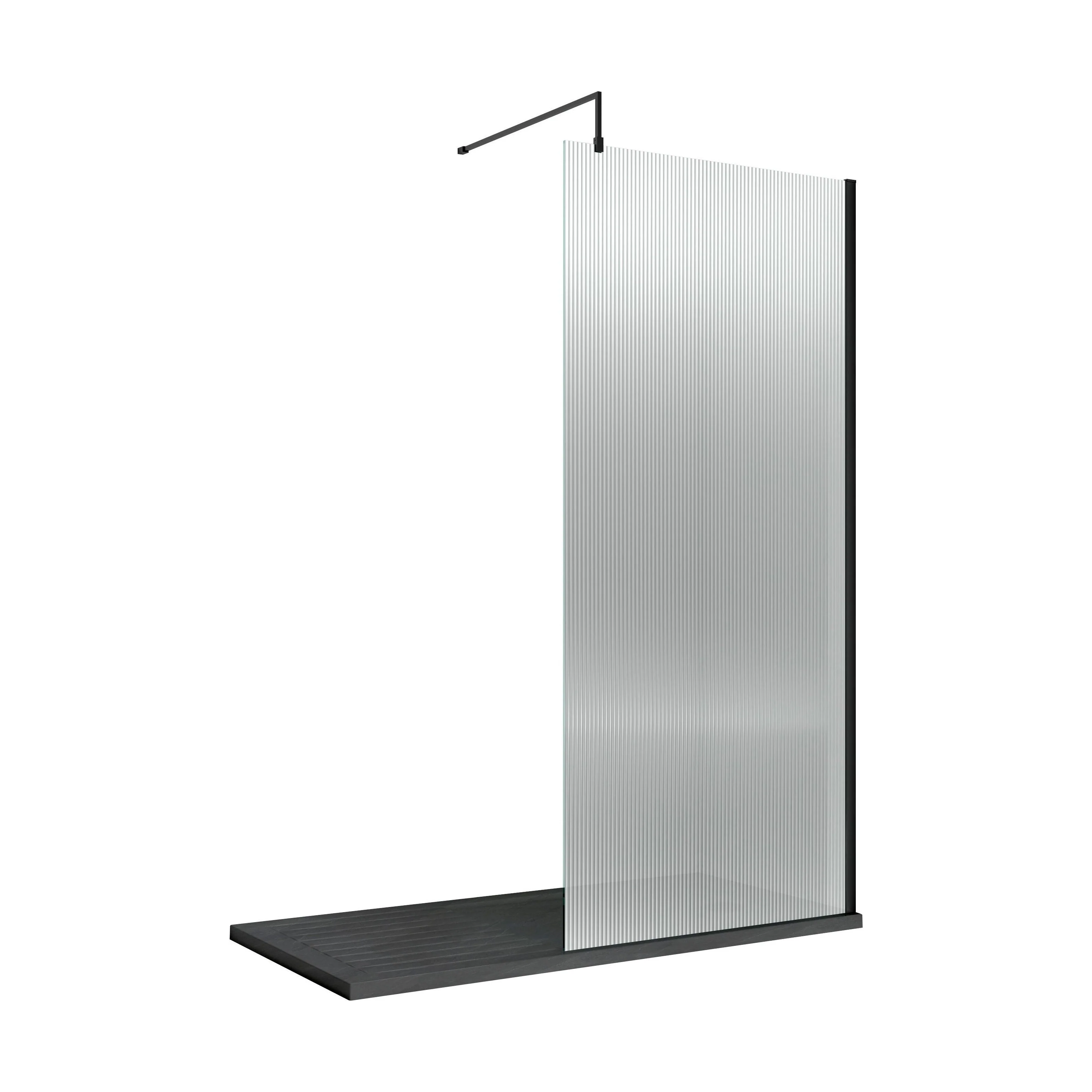 Balterley Contemporary Bathroom 8mm Fluted Glass Wetroom Screen with Support Bar, 1950 x 800 x 14mm, Polished Chrome - Image 9
