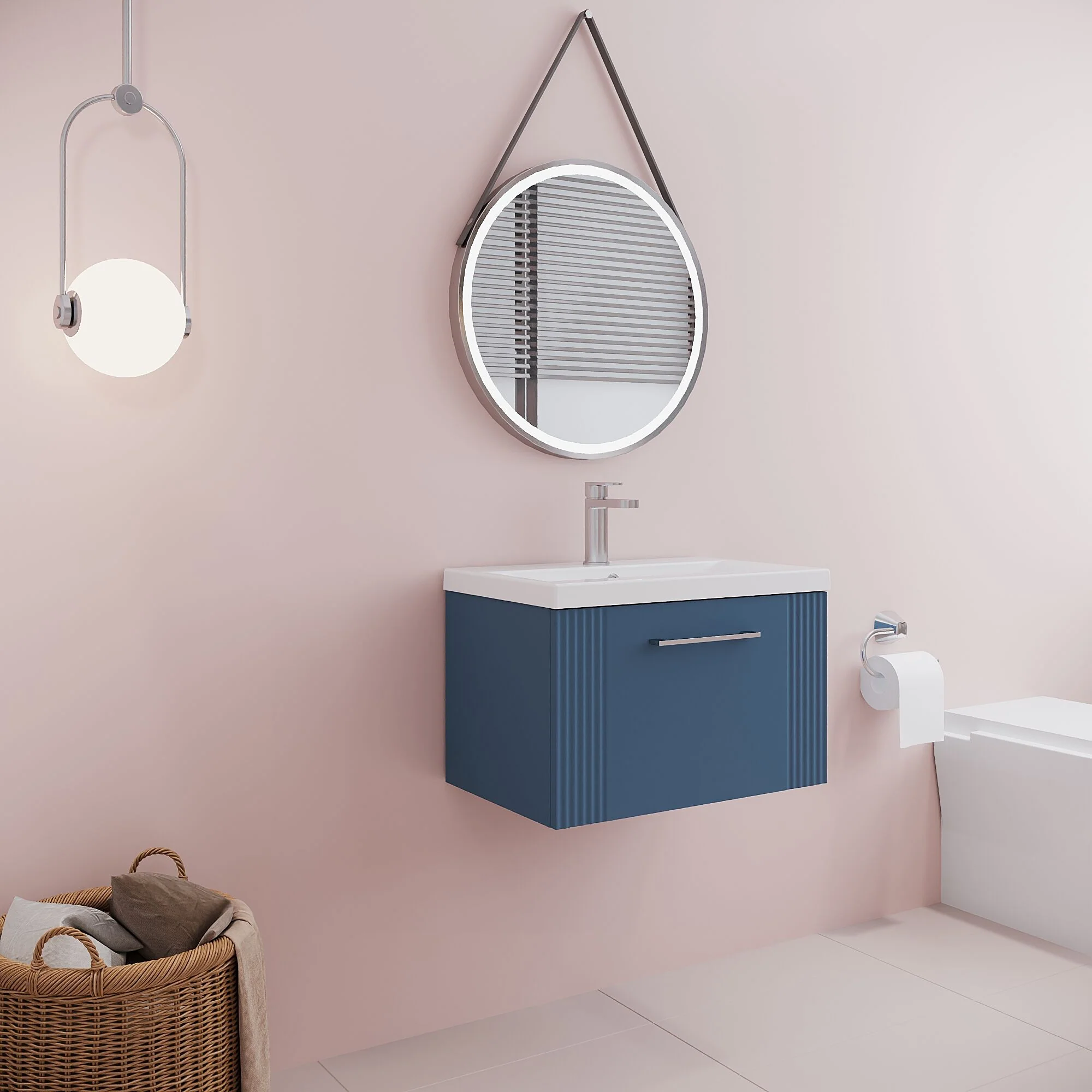 Belvide Partial Fluted 1 Drawer Wall Hung Vanity Unit with Mid-Edge 1 Tap Hole Ceramic Basin - Image 56