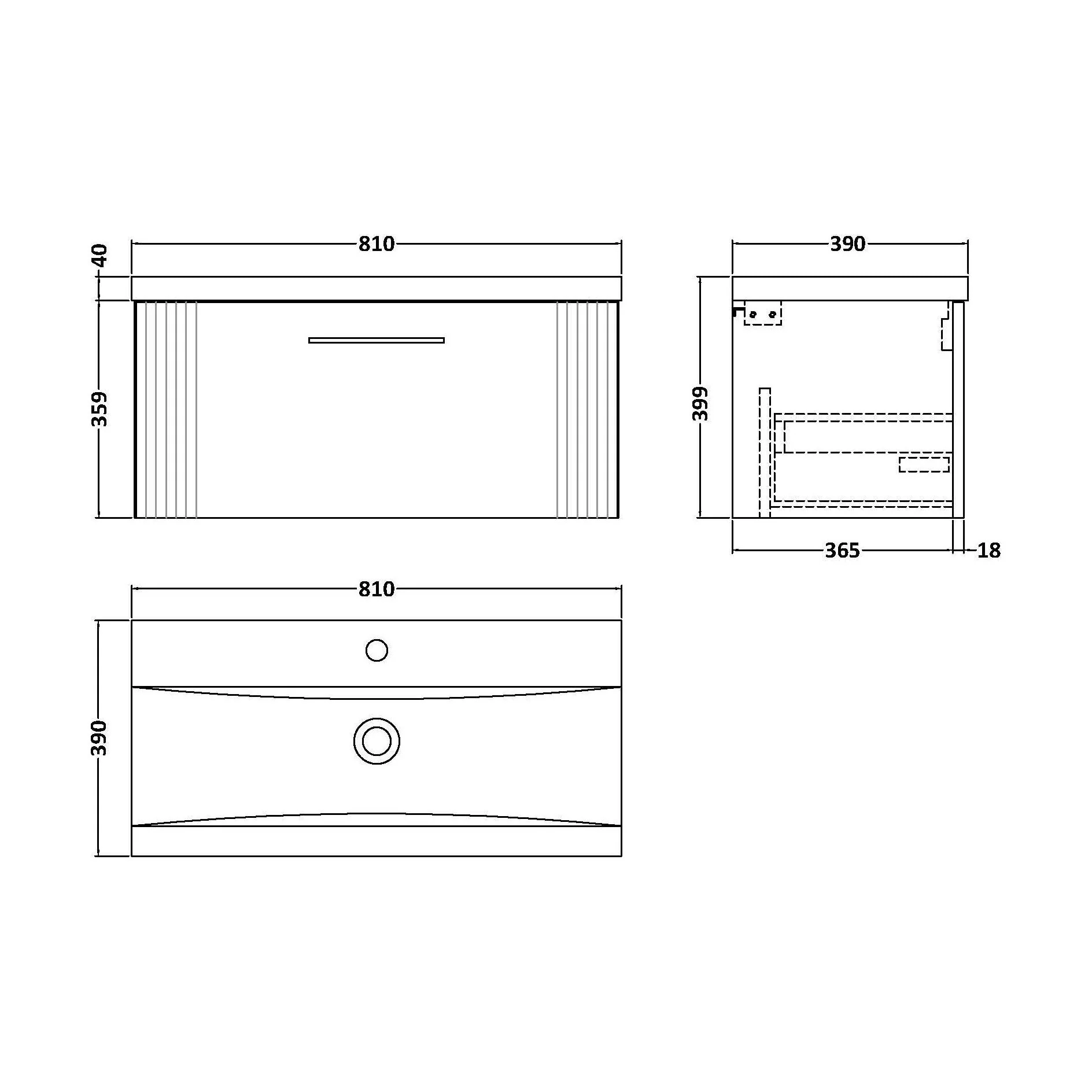 Belvide Partial Fluted 1 Drawer Wall Hung Vanity Unit with Mid-Edge 1 Tap Hole Ceramic Basin - Image 78