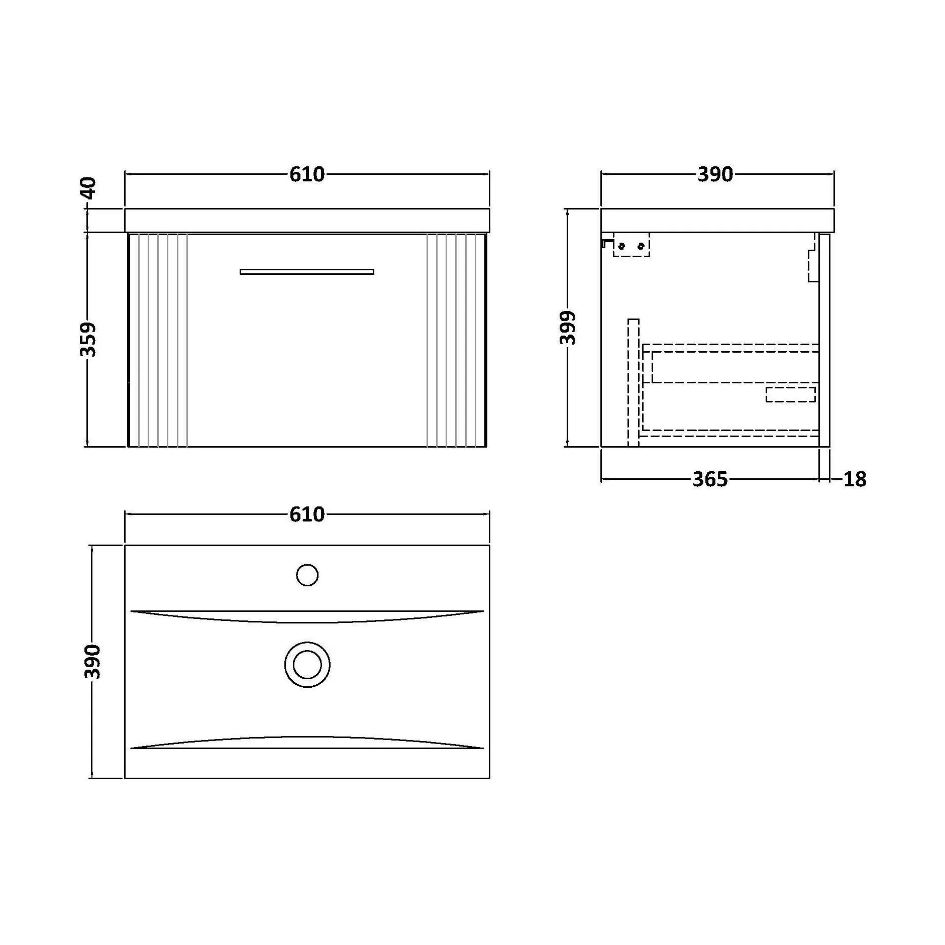 Belvide Partial Fluted 1 Drawer Wall Hung Vanity Unit with Mid-Edge 1 Tap Hole Ceramic Basin - Image 89