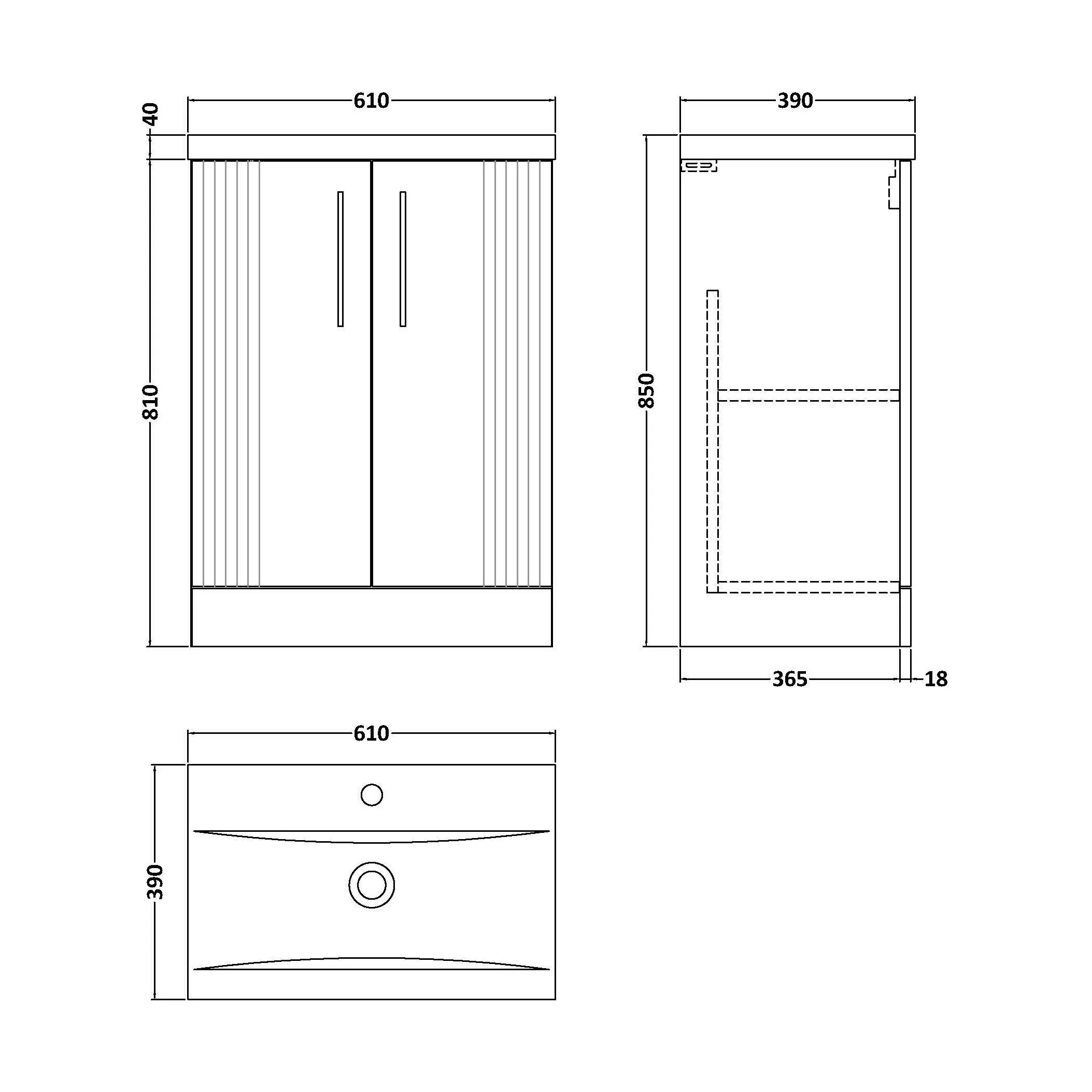 Belvide Partial Fluted 2 Door Floor Standing Vanity Unit with Mid-Edge 1 Tap Hole Ceramic Basin - Image 60