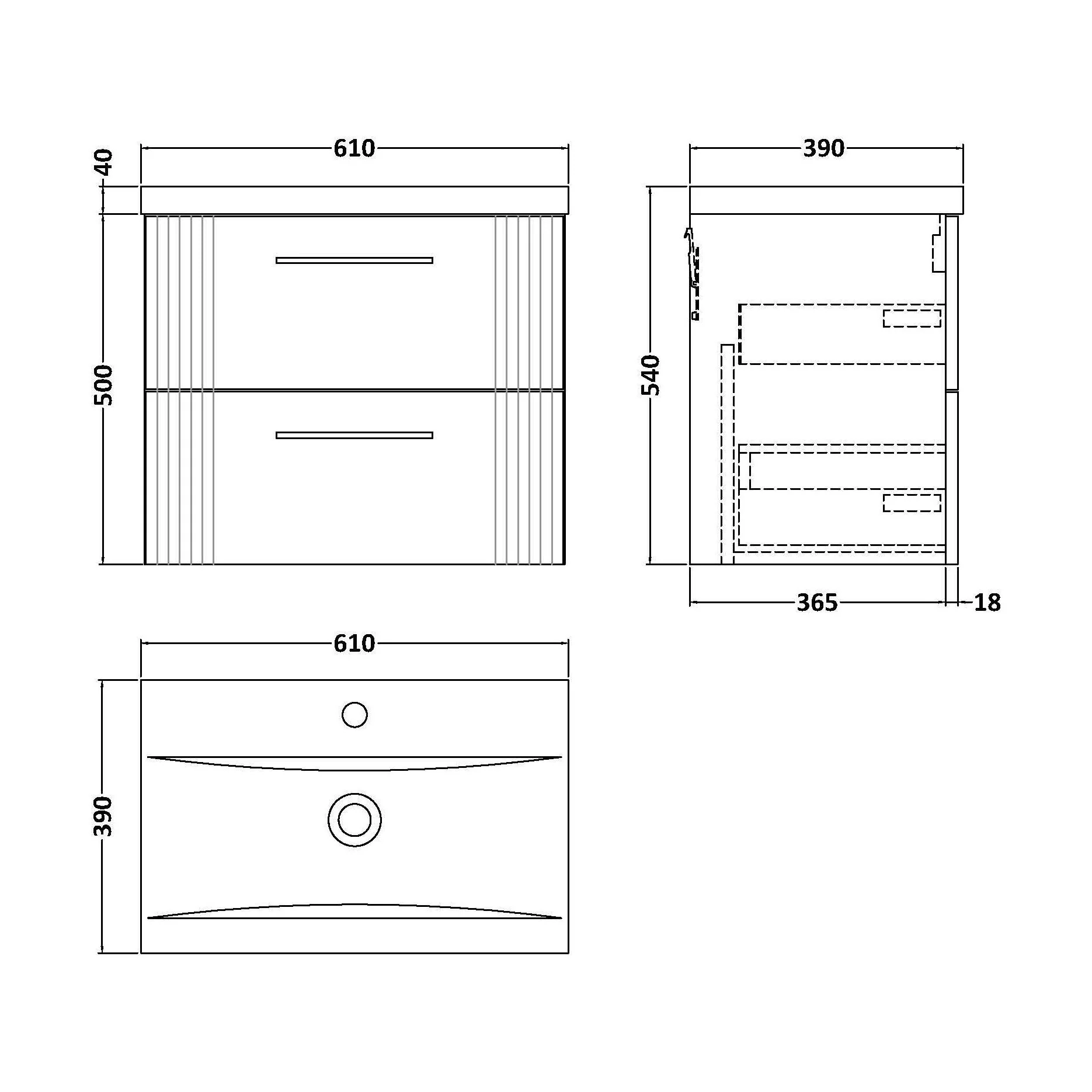 Belvide Partial Fluted 2 Drawer Wall Hung Vanity Unit with Mid-Edge 1 Tap Hole Ceramic Basin - Image 86