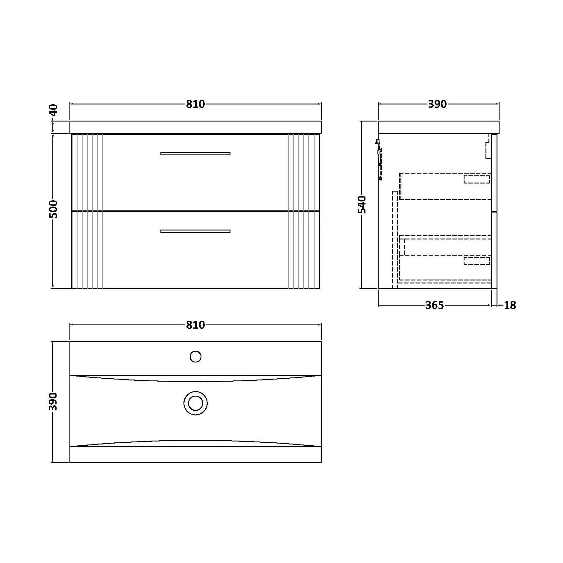 Belvide Partial Fluted 2 Drawer Wall Hung Vanity Unit with Mid-Edge 1 Tap Hole Ceramic Basin - Image 90