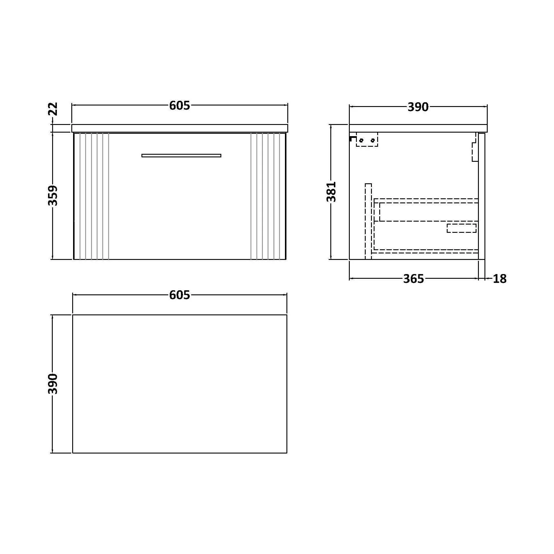 Belvide Retro Partial Fluted 1 Drawer Wall Hung Vanity Unit with Bellato Grey Laminate Worktop, Choice of Size and Colour - Image 2