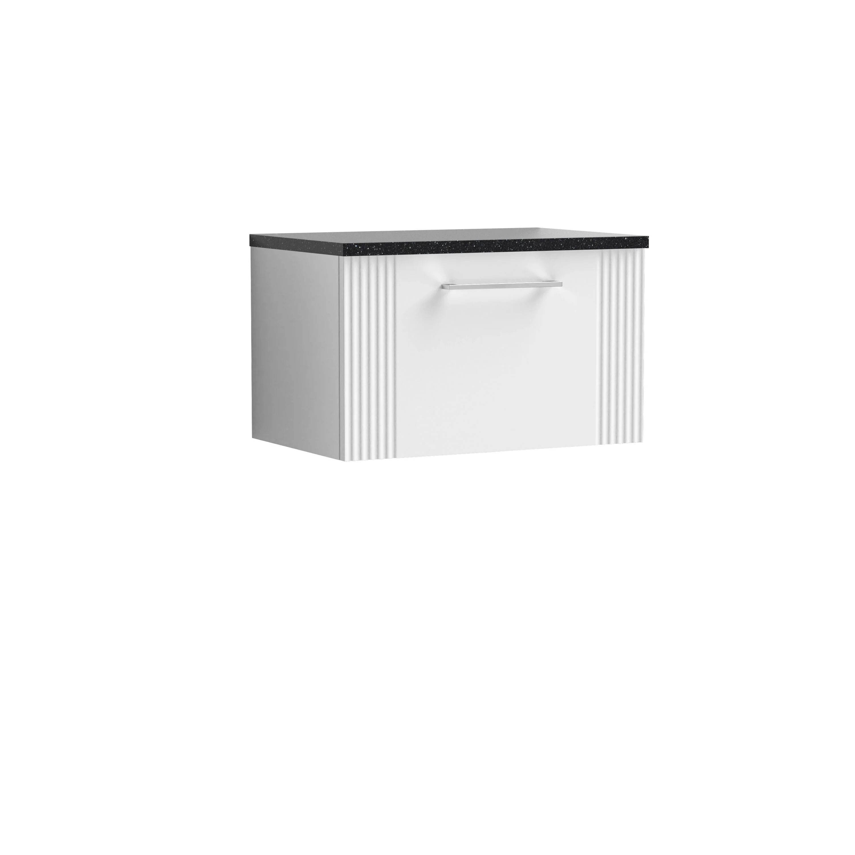 Belvide Retro Partial Fluted 1 Drawer Wall Hung Vanity Unit with Sparkling Black Laminate Worktop, Choice of Size and Colour