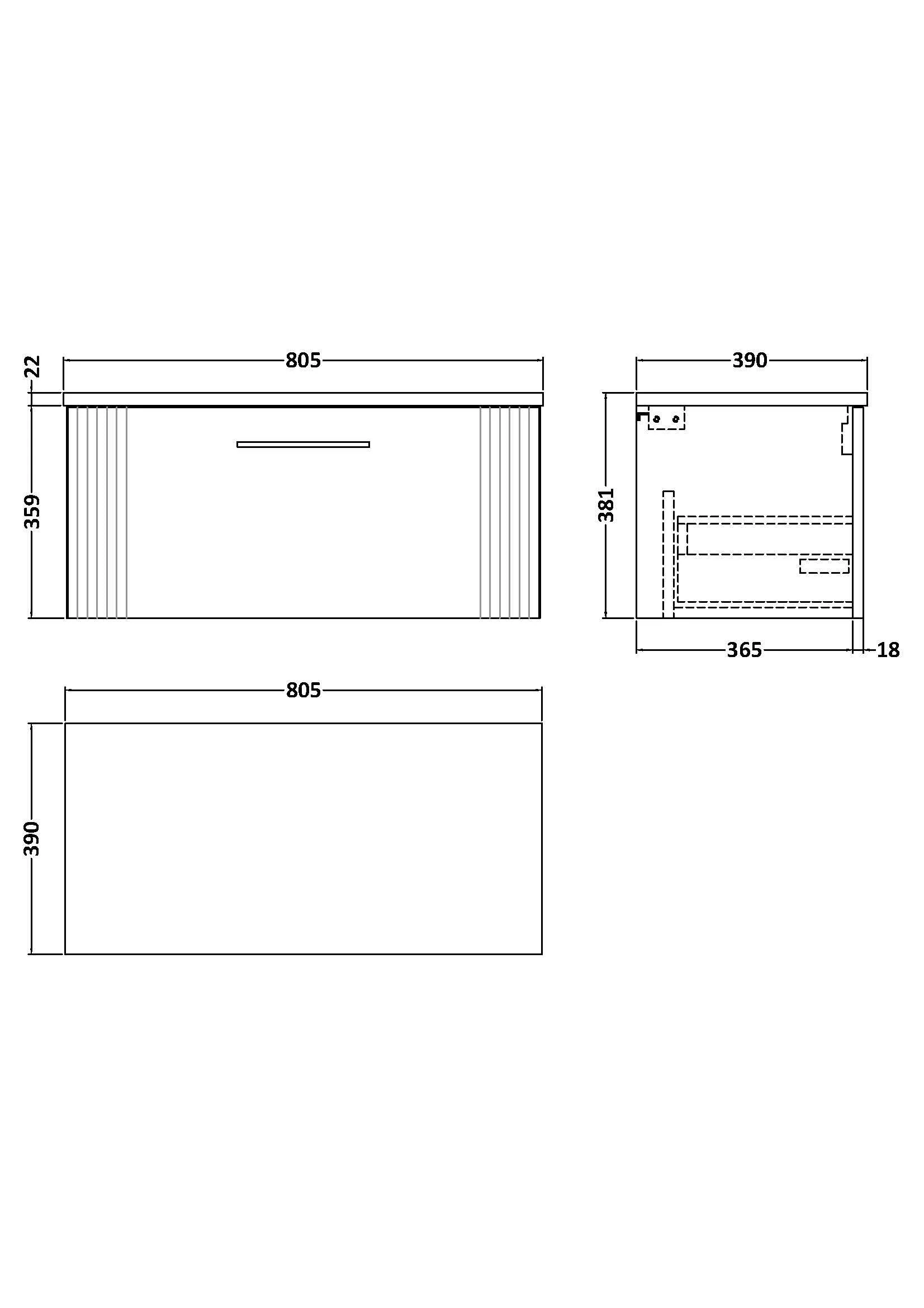 Belvide Retro Partial Fluted 1 Drawer Wall Hung Vanity Unit with Sparkling Black Laminate Worktop, Choice of Size and Colour - Image 20