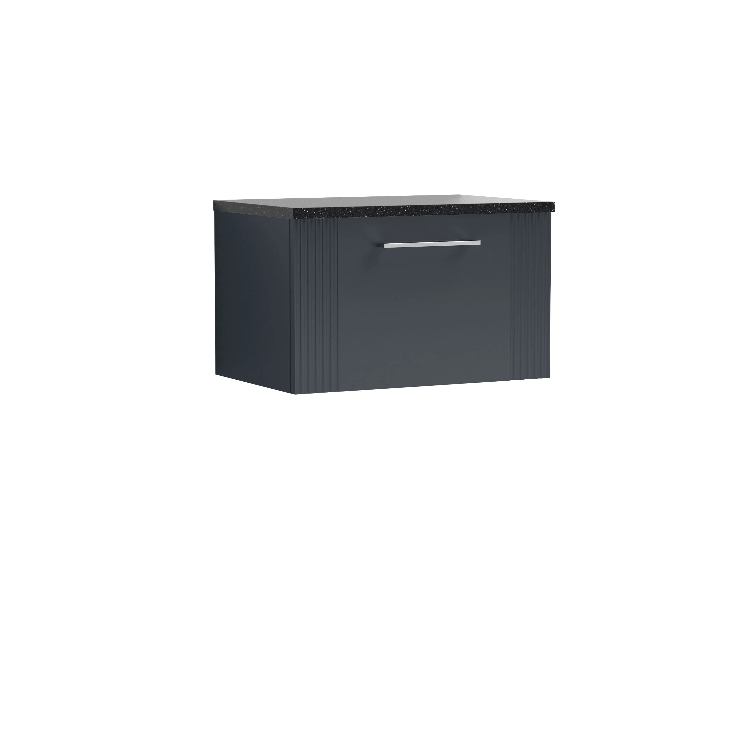 Belvide Retro Partial Fluted 1 Drawer Wall Hung Vanity Unit with Sparkling Black Laminate Worktop, Choice of Size and Colour - Image 5