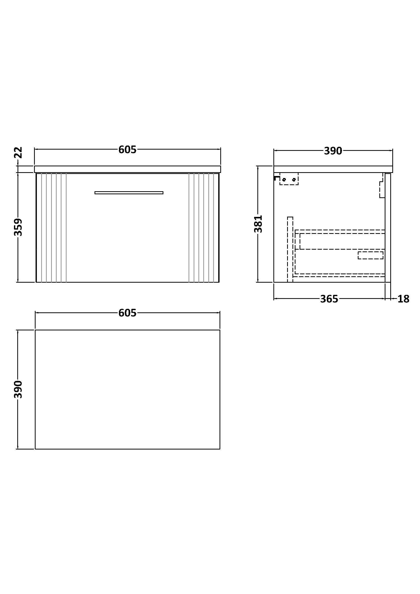 Belvide Retro Partial Fluted 1 Drawer Wall Hung Vanity Unit with Sparkling Black Laminate Worktop, Choice of Size and Colour - Image 6
