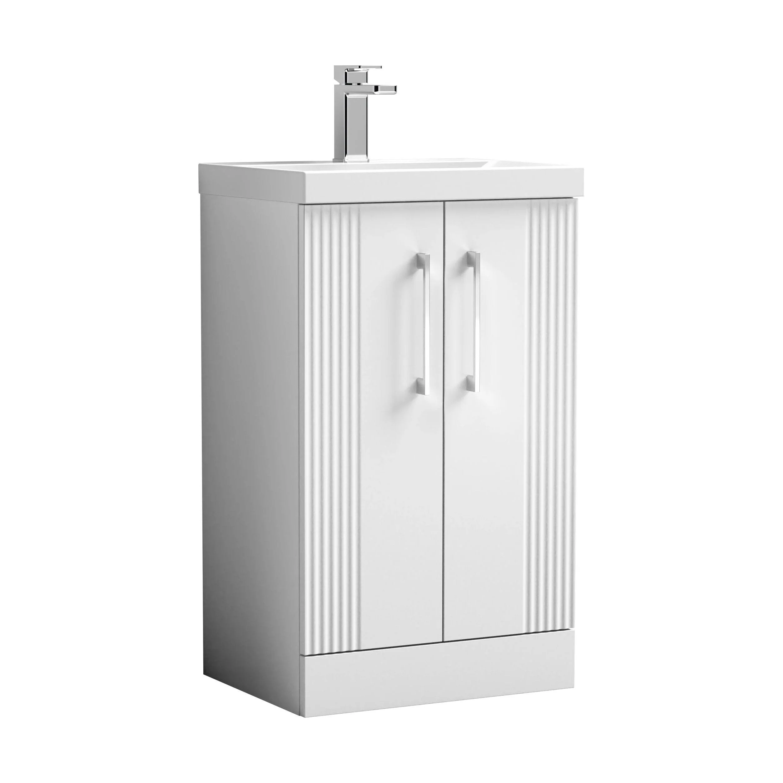 Belvide Retro Partial Fluted 2 Door Floor Standing Vanity Basin Unit with Thin-Edge Basin, Choice of Size and Colour