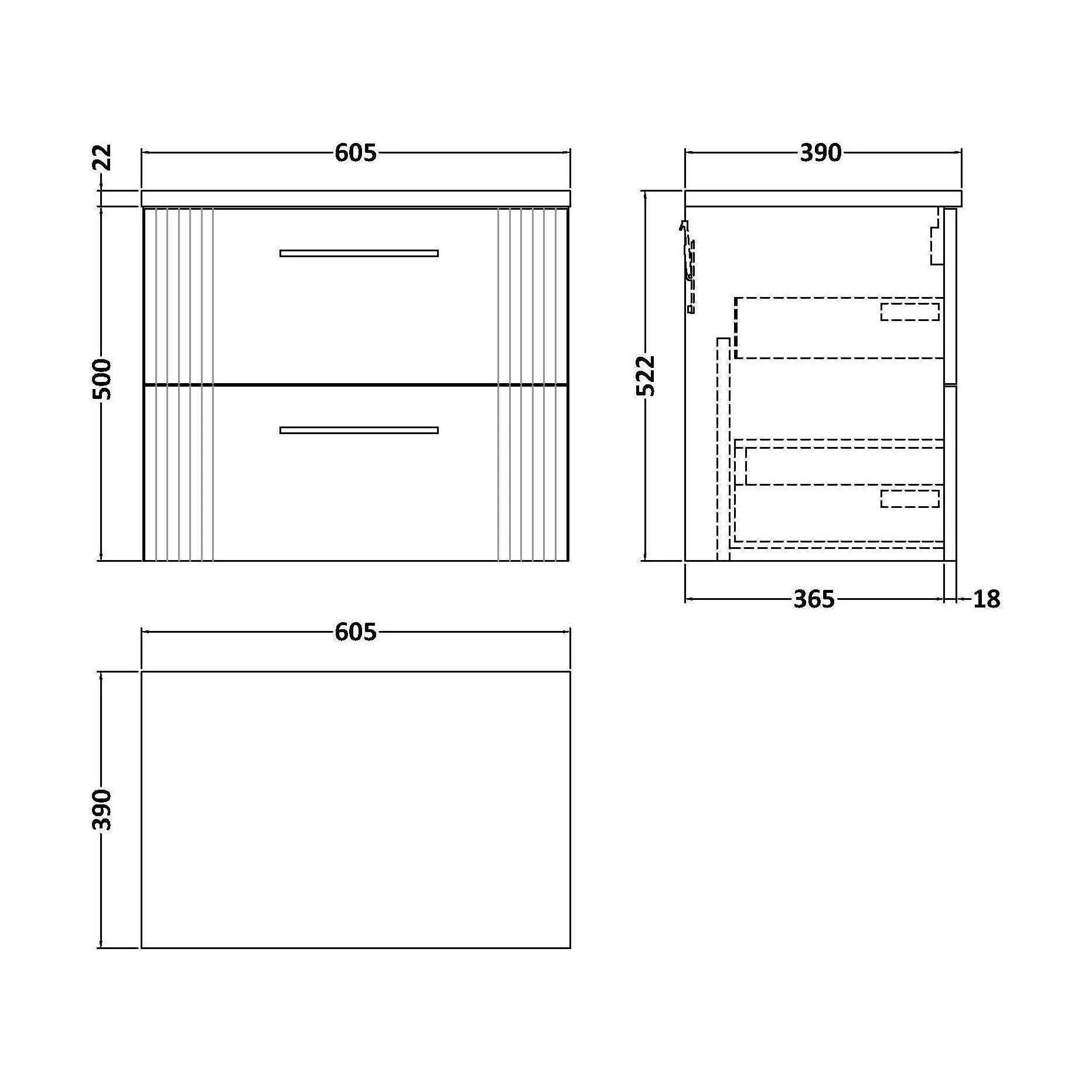 Belvide Retro Partial Fluted 2 Drawer Wall Hung Vanity Unit with Bellato Grey Laminate Worktop, Choice of Size and Colour - Image 2