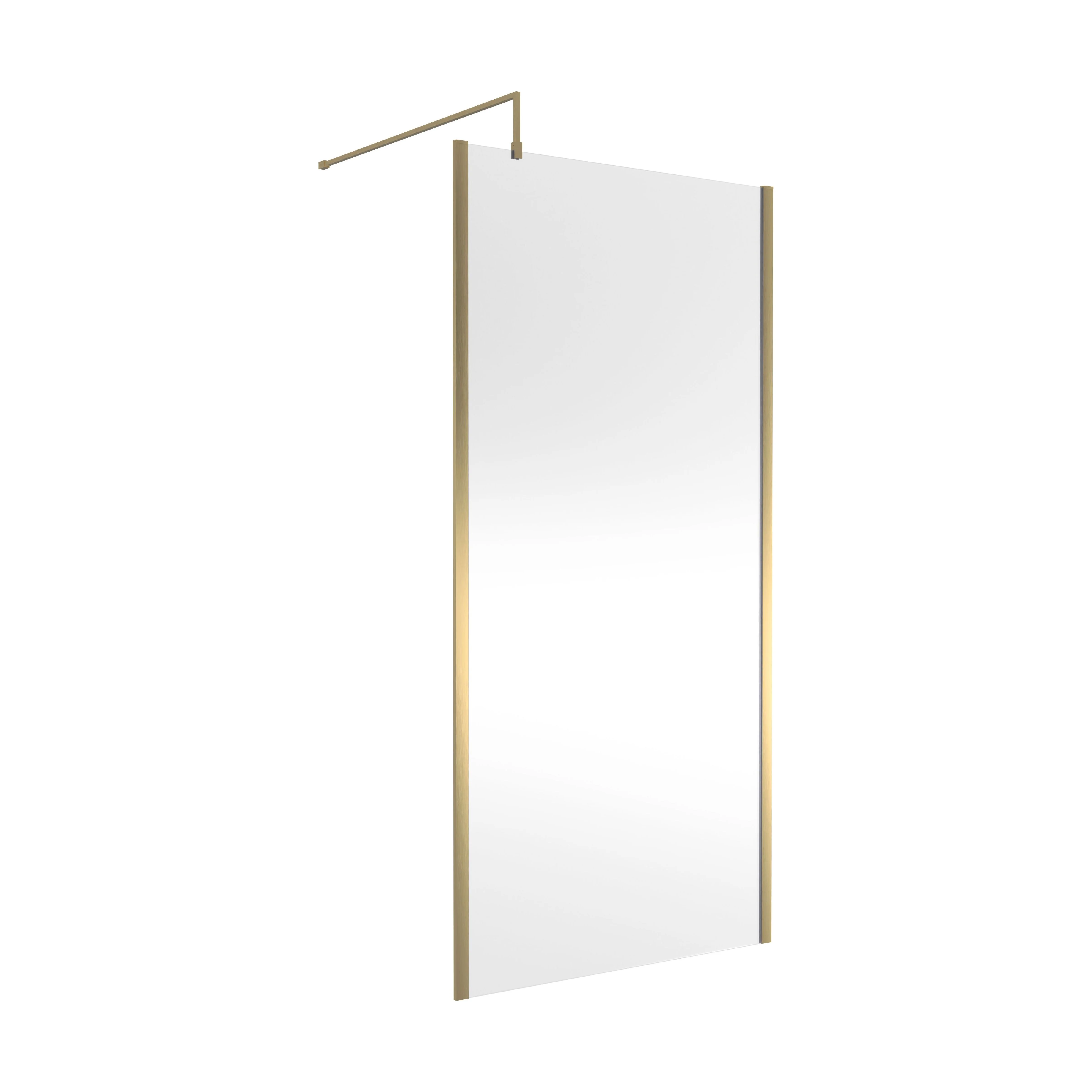 Balterley Contemporary Bathroom 8mm Glass Outer Framed Wetroom Screen with Support Bar, Brushed Brass, 1950 x 1000 x 14mm