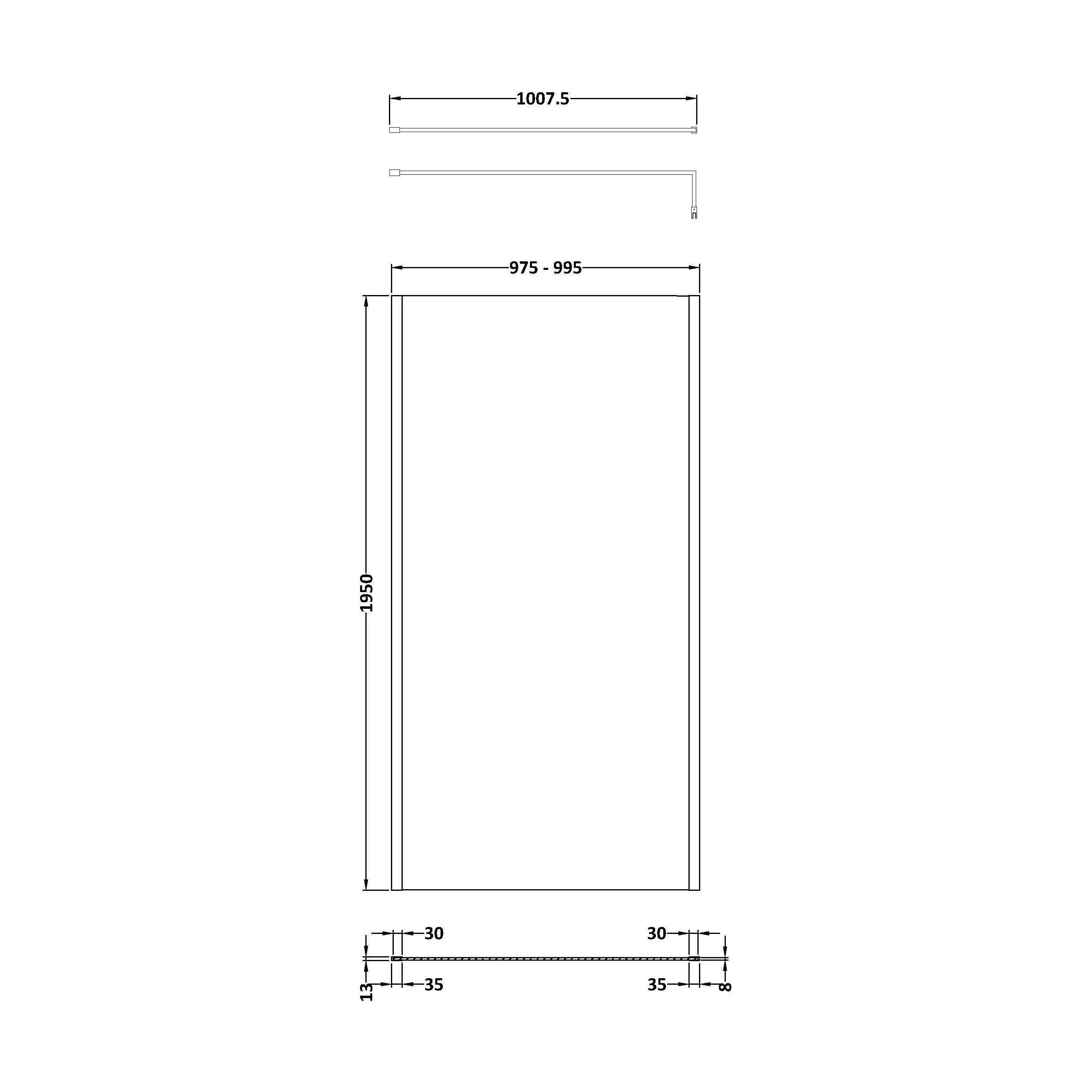 Balterley Contemporary Bathroom 8mm Glass Outer Framed Wetroom Screen with Support Bar, Brushed Brass, 1950 x 1000 x 14mm - Image 2