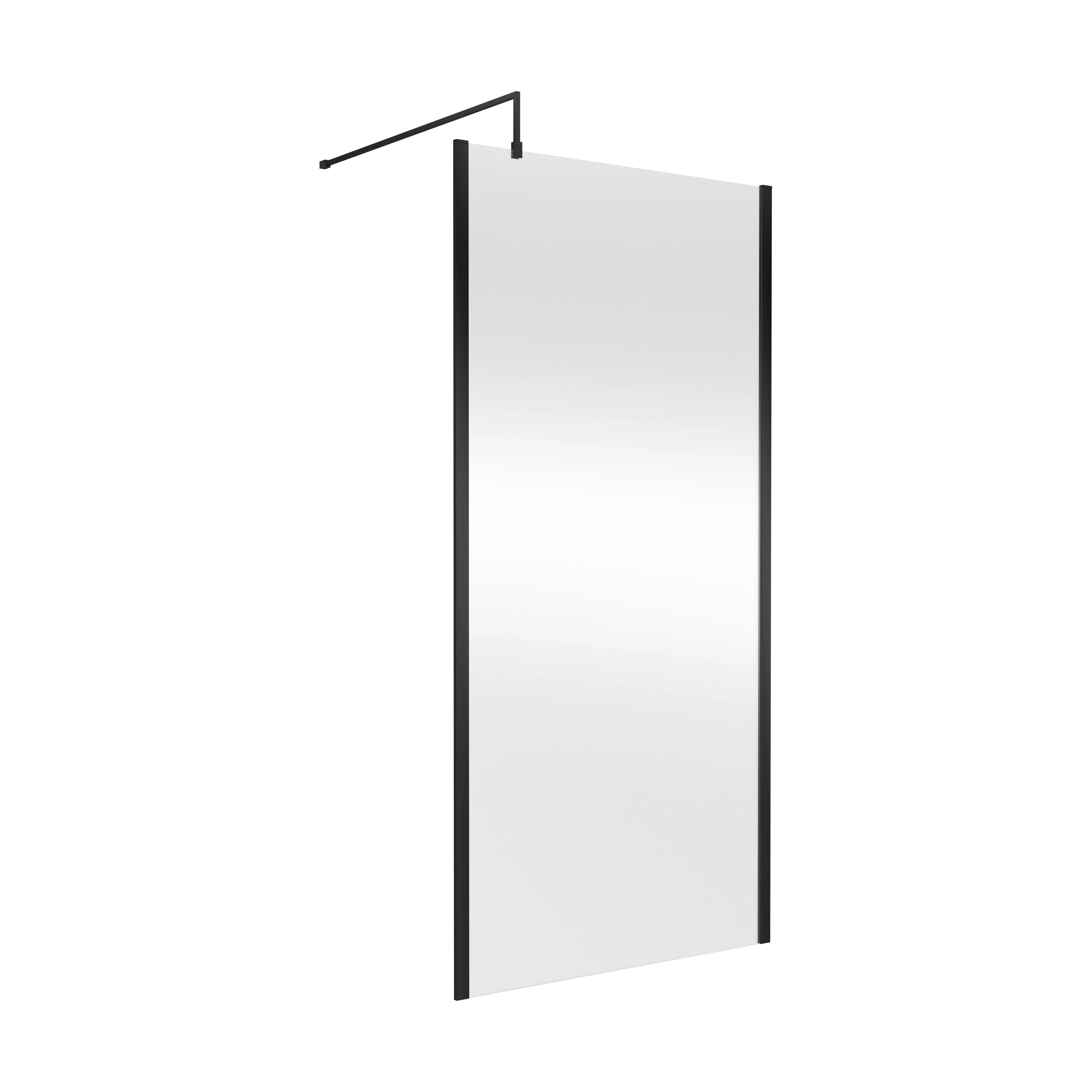 Balterley Contemporary Bathroom 8mm Glass Outer Framed Wetroom Screen with Support Bar, Matt Black, 1950 x 1000 x 14mm