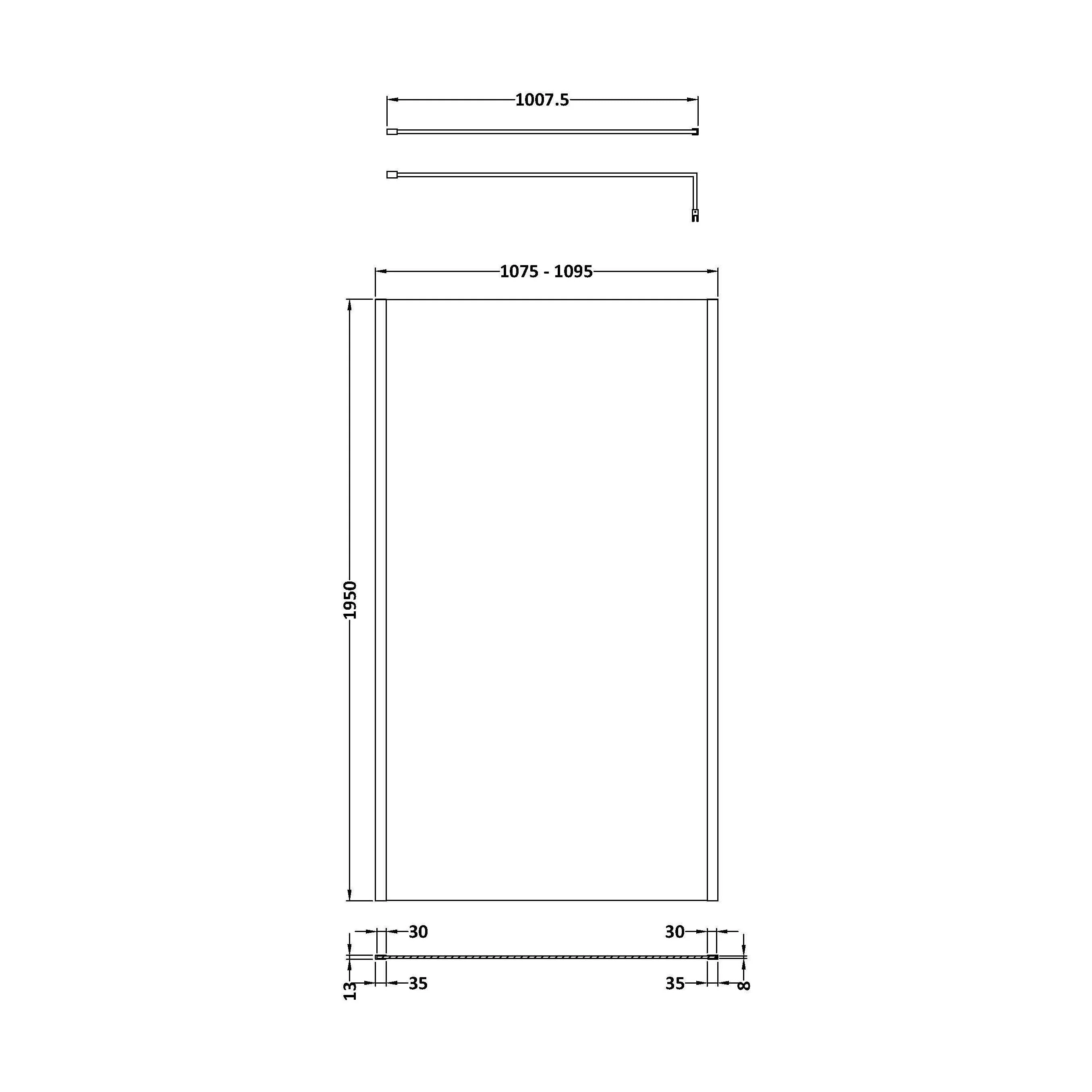 Balterley Contemporary Bathroom 8mm Glass Outer Framed Wetroom Screen with Support Bar, Brushed Brass, 1950 x 1100 x 14mm - Image 2