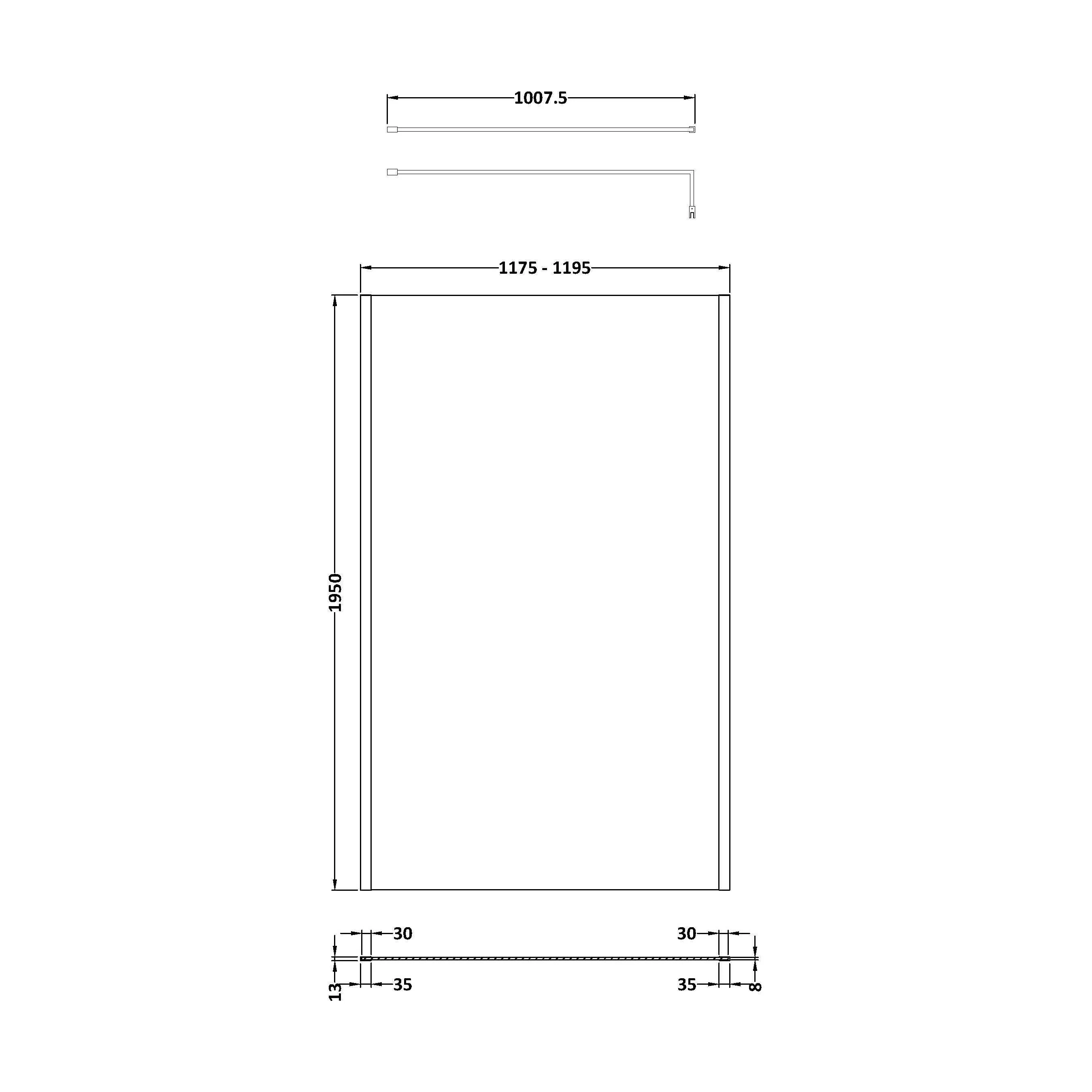 Balterley Contemporary Bathroom 8mm Glass Outer Framed Wetroom Screen with Support Bar, Brushed Brass, 1950 x 1200 x 14mm - Image 2