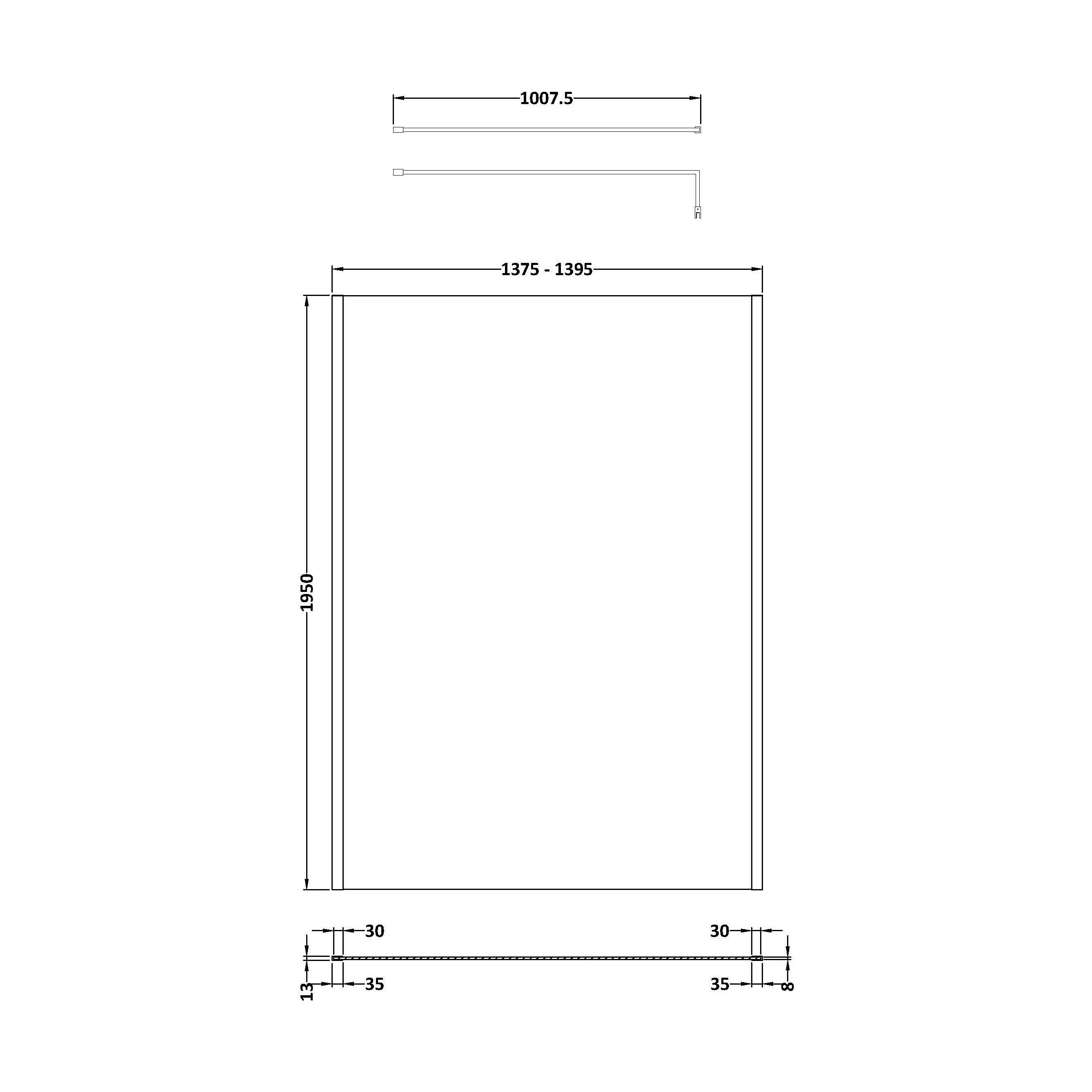 Balterley Contemporary Bathroom 8mm Glass Outer Framed Wetroom Screen with Support Bar, Brushed Brass, 1950 x 1400 x 14mm - Image 2