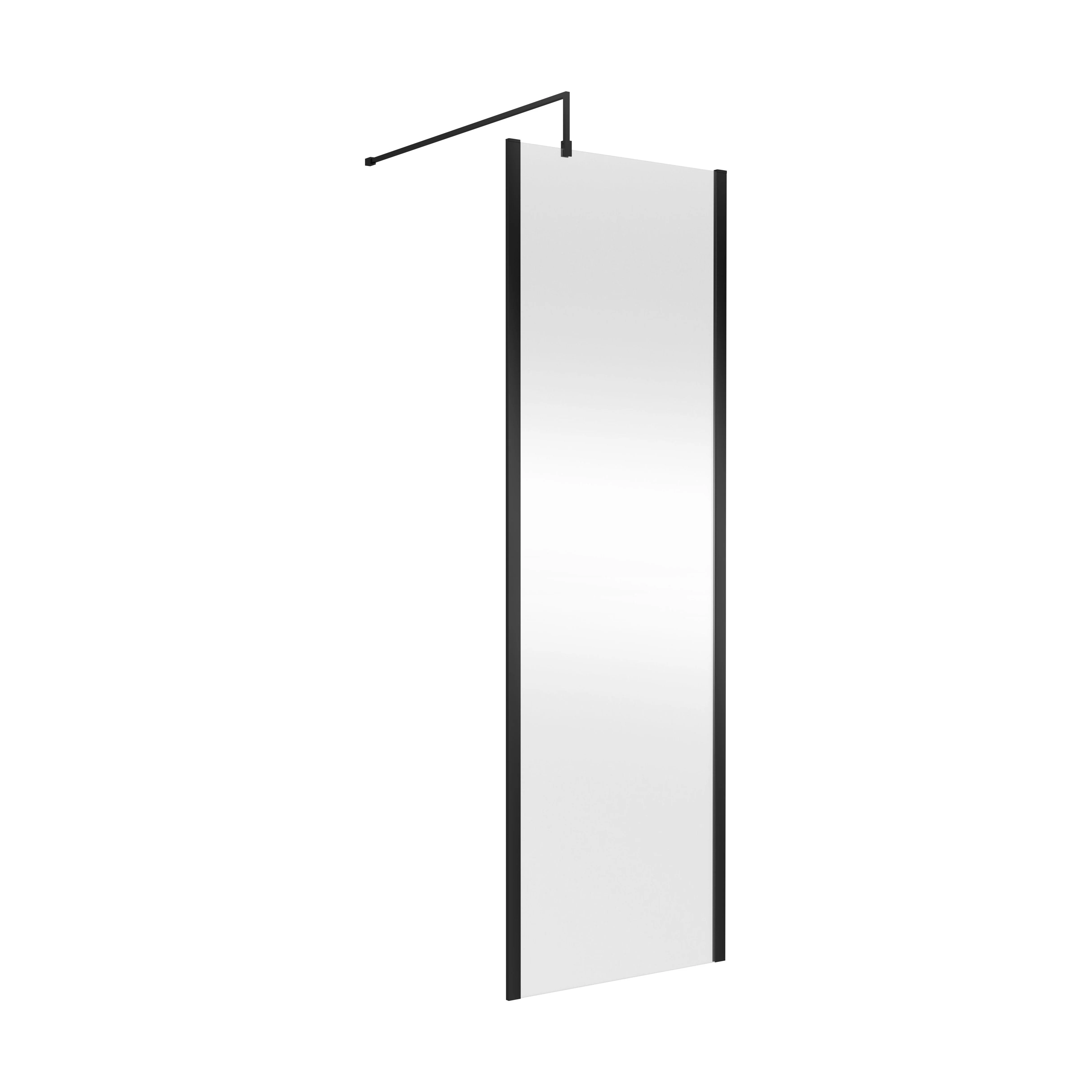 Balterley Contemporary Bathroom 8mm Glass Outer Framed Wetroom Screen with Support Bar, Matt Black, 1950 x 700 x 14mm