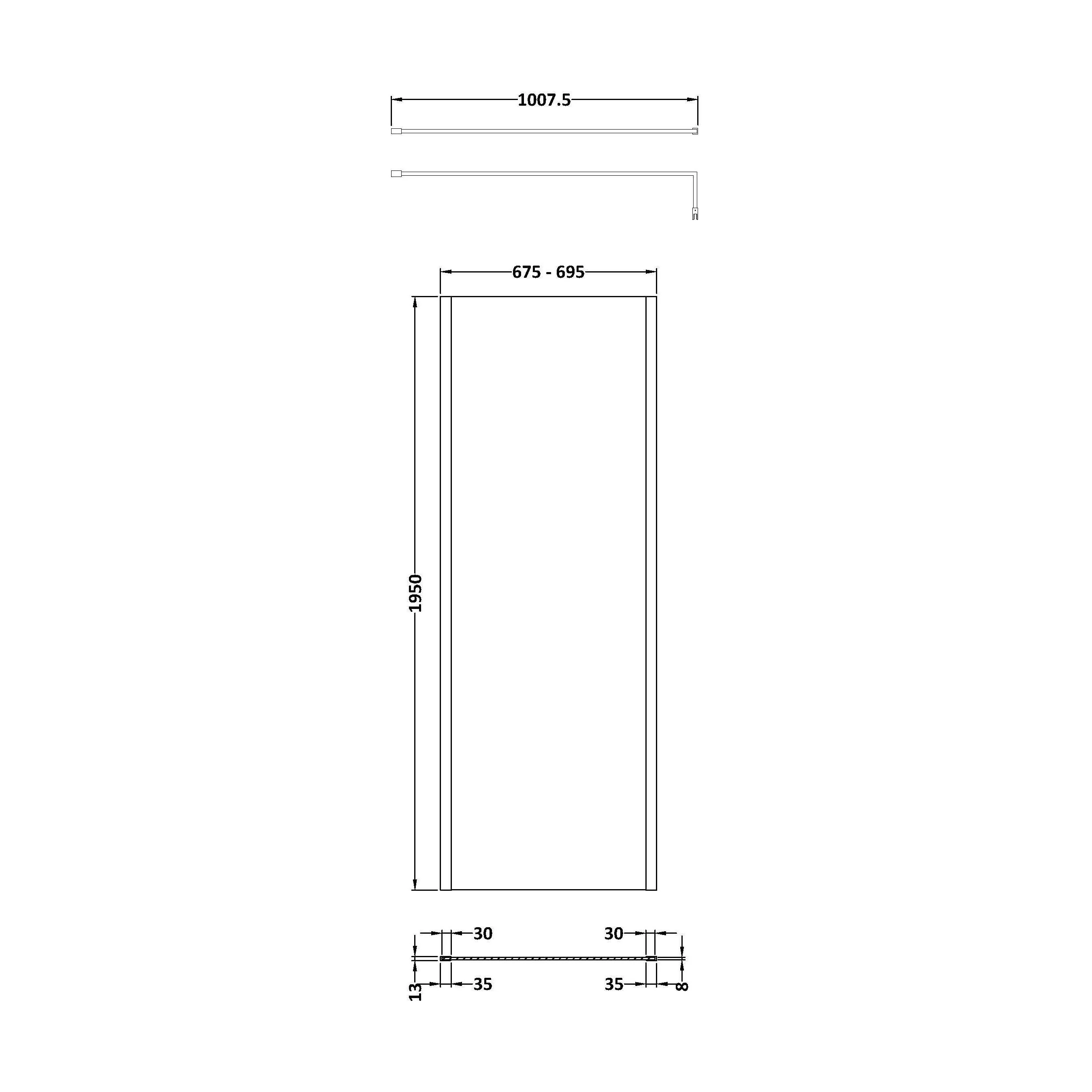 Balterley Contemporary Bathroom 8mm Glass Outer Framed Wetroom Screen with Support Bar, Matt Black, 1950 x 700 x 14mm - Image 2
