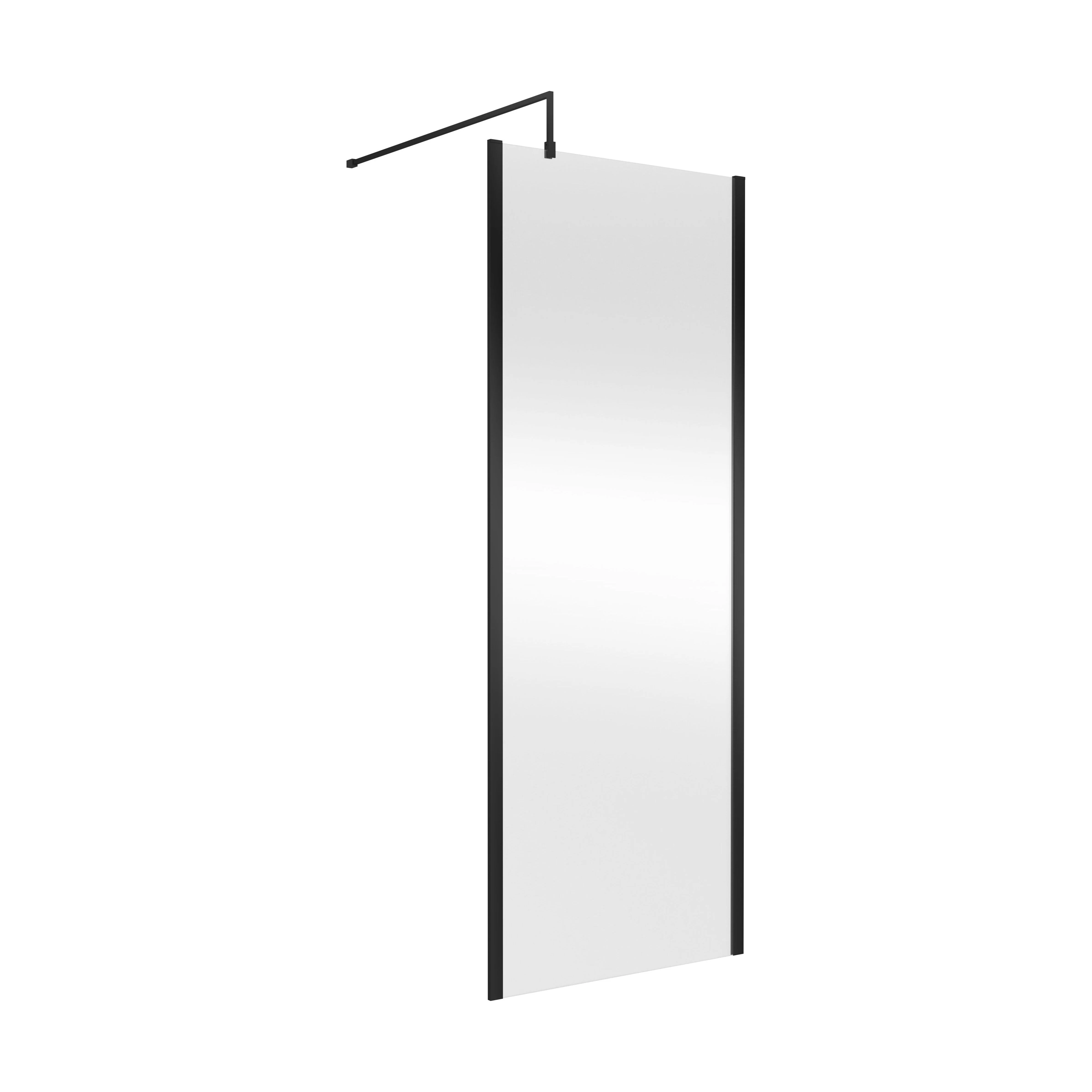 Balterley Contemporary Bathroom 8mm Glass Outer Framed Wetroom Screen with Support Bar, Matt Black, 1950 x 760 x 14mm
