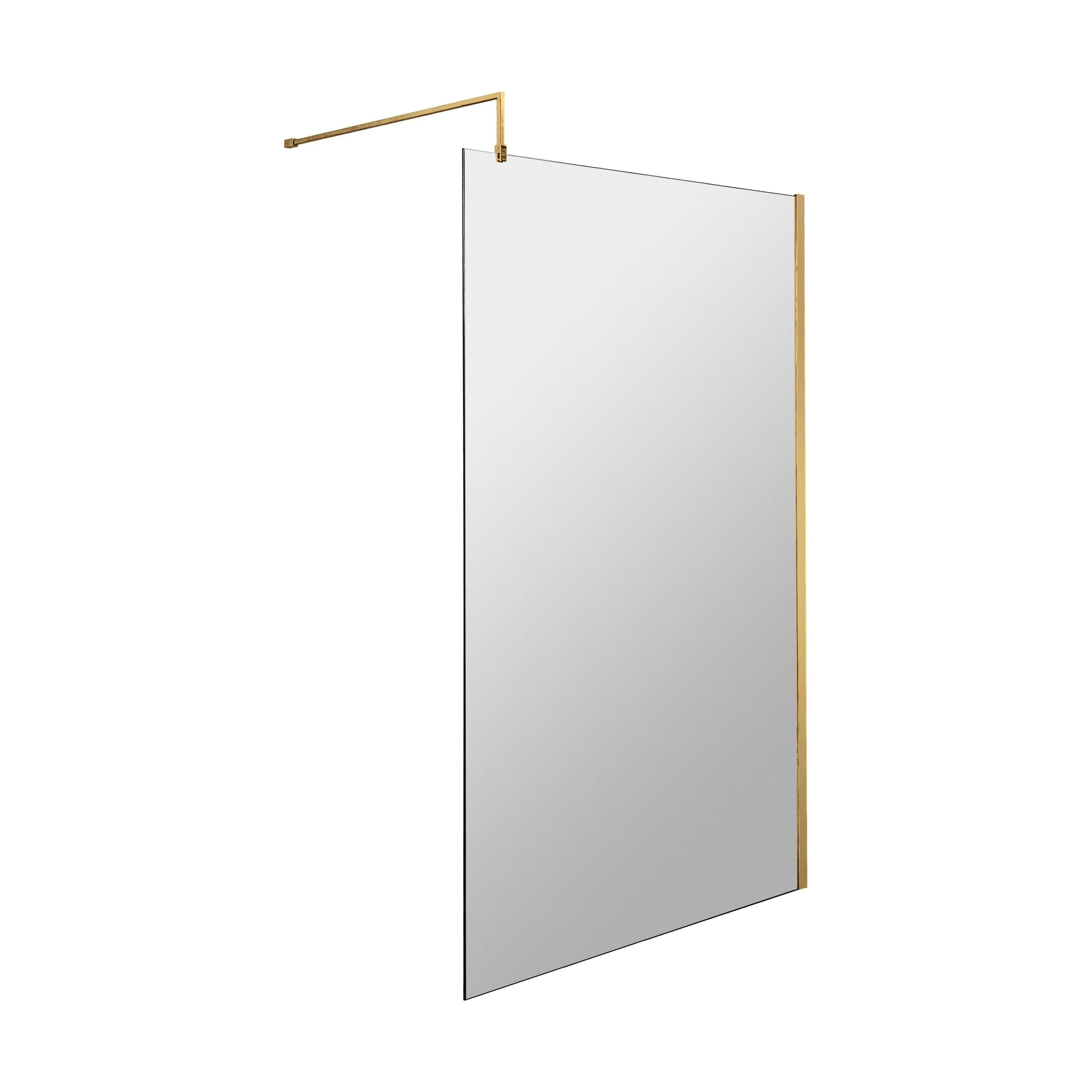 Balterley Contemporary Bathroom Wall 8mm Glass Wetroom Screen with Support Bar, Brushed Brass, 1950 x 1000 x 14mm