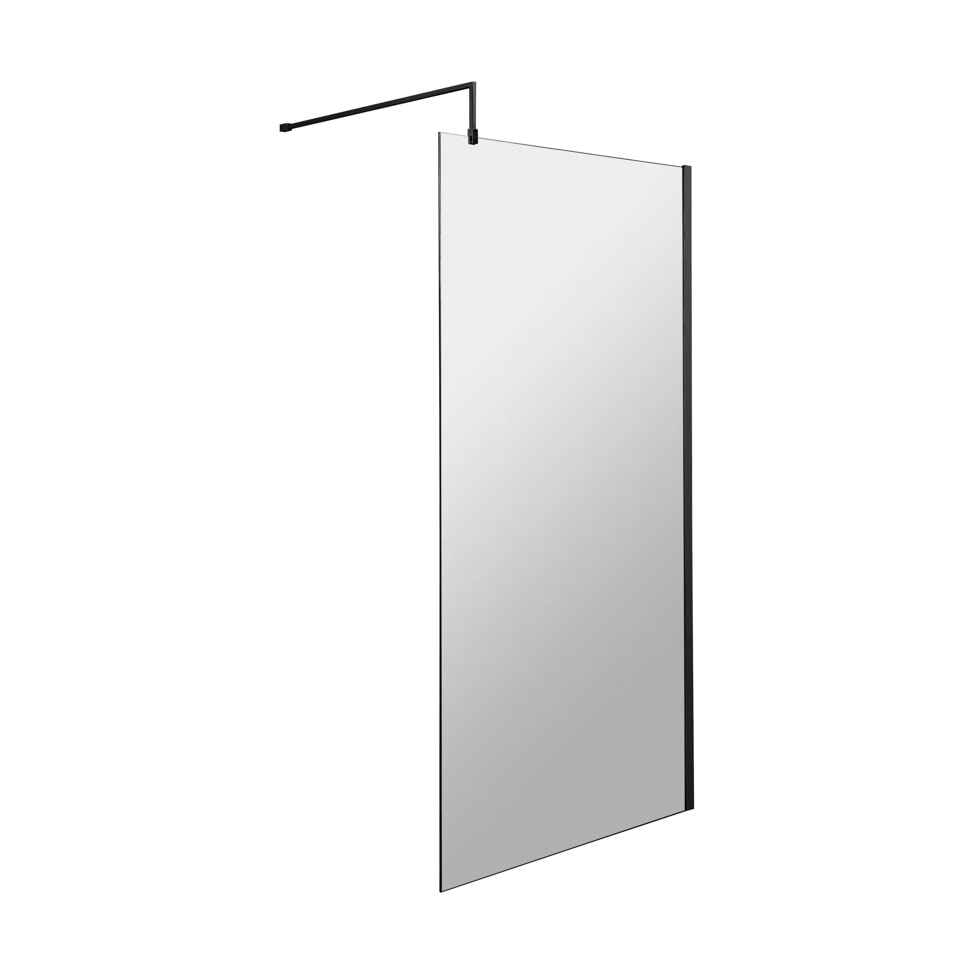 Balterley Contemporary Bathroom 8mm Glass Profile Wetroom Screen with Support Bar, Matt Black, 1950 x 1000 x 14mm
