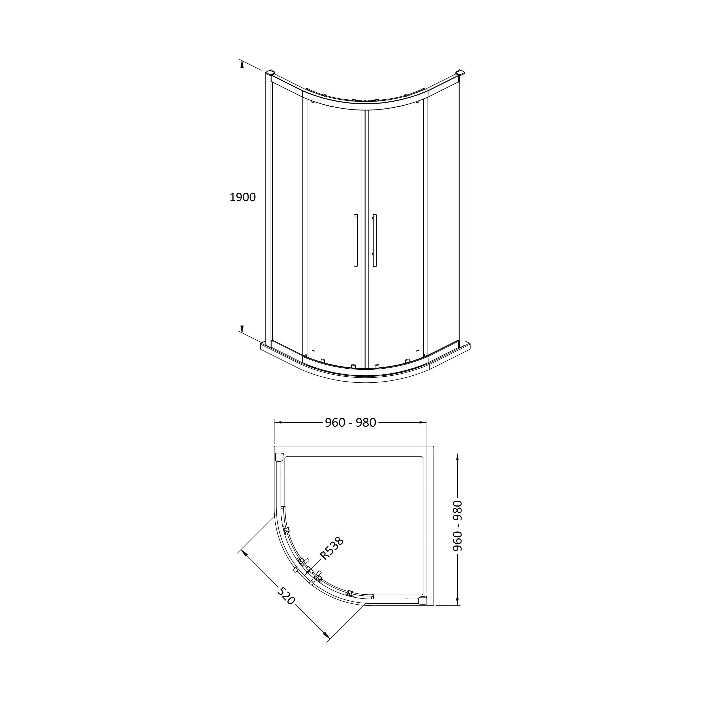 Balterley Sonic 1000mm Quadrant Shower Enclosure with 8mm Glass, Bar Handle & Easyfit Assembly System - Chrome - Image 2