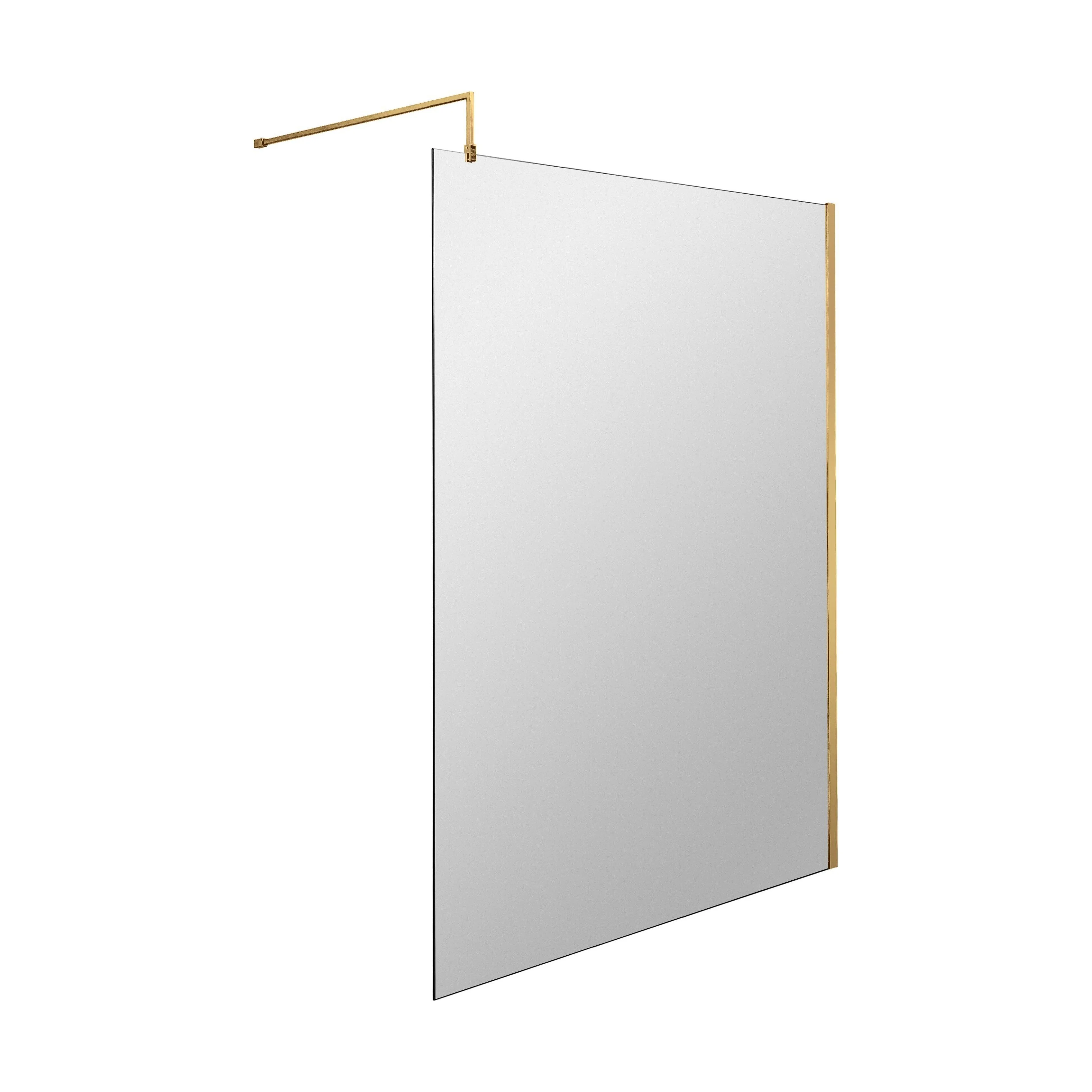 Balterley Contemporary Bathroom 8mm Glass Profile Wetroom Screen with Support Bar, Brushed Brass, 1950 x 1400 x 14mm