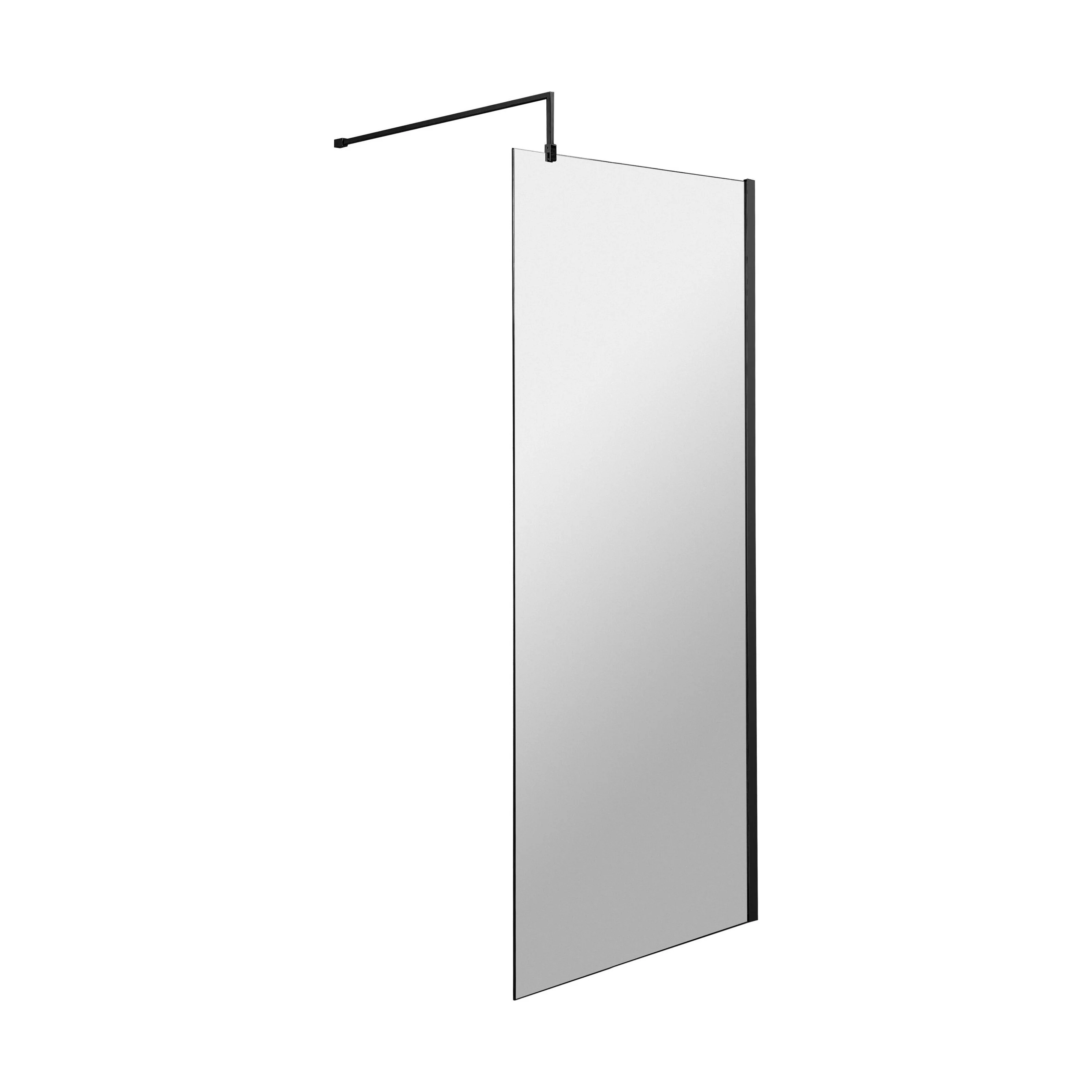 Balterley Contemporary Bathroom 8mm Glass Profile Wetroom Screen with Support Bar, Matt Black, 1950 x 700 x 14mm