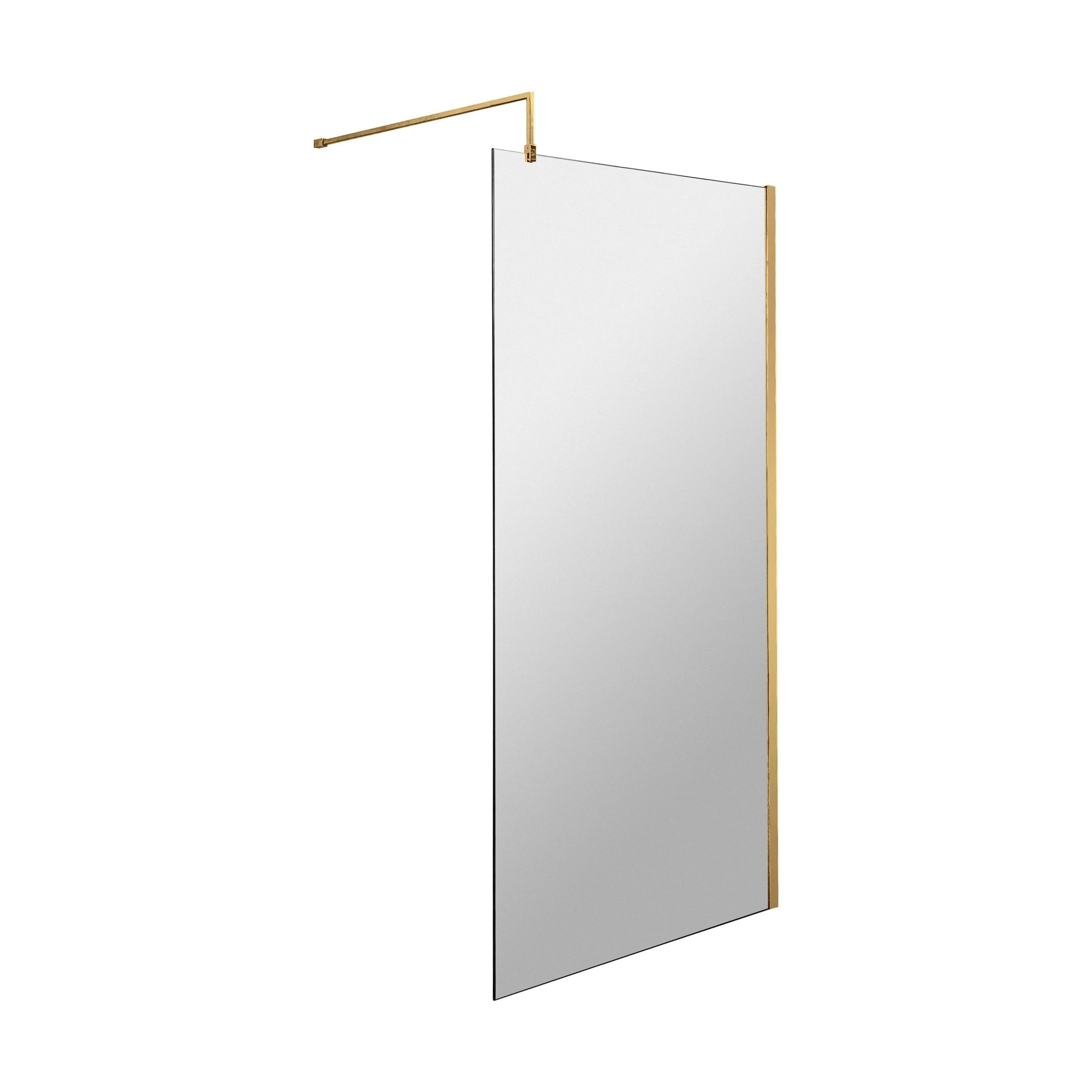 Balterley Contemporary Bathroom 8mm Glass Profile Wetroom Screen with Support Bar, Brushed Brass, 1950 x 800 x 14mm
