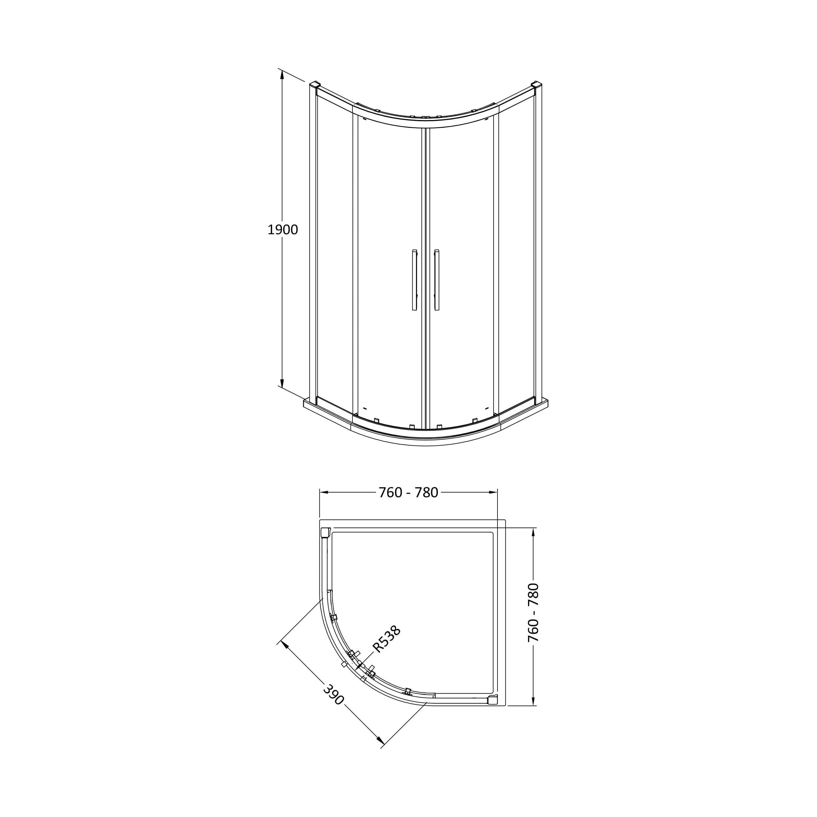 Balterley Sonic 800mm Quadrant Shower Enclosure with 8mm Glass, Bar Handle - Chrome - Image 2