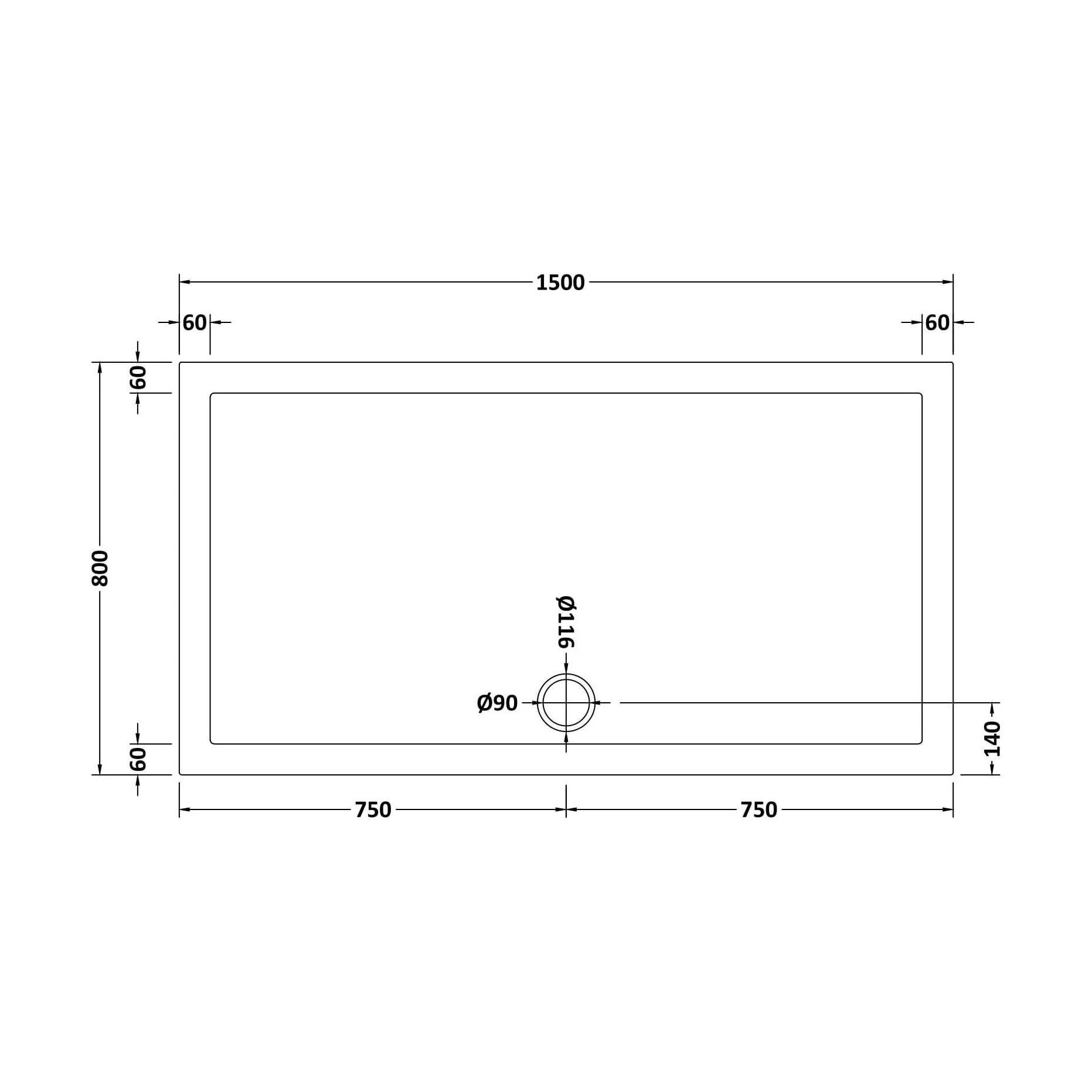 1500mm x 800mm Premium Slip Resistant Rectangular Shower Tray - White - Image 2