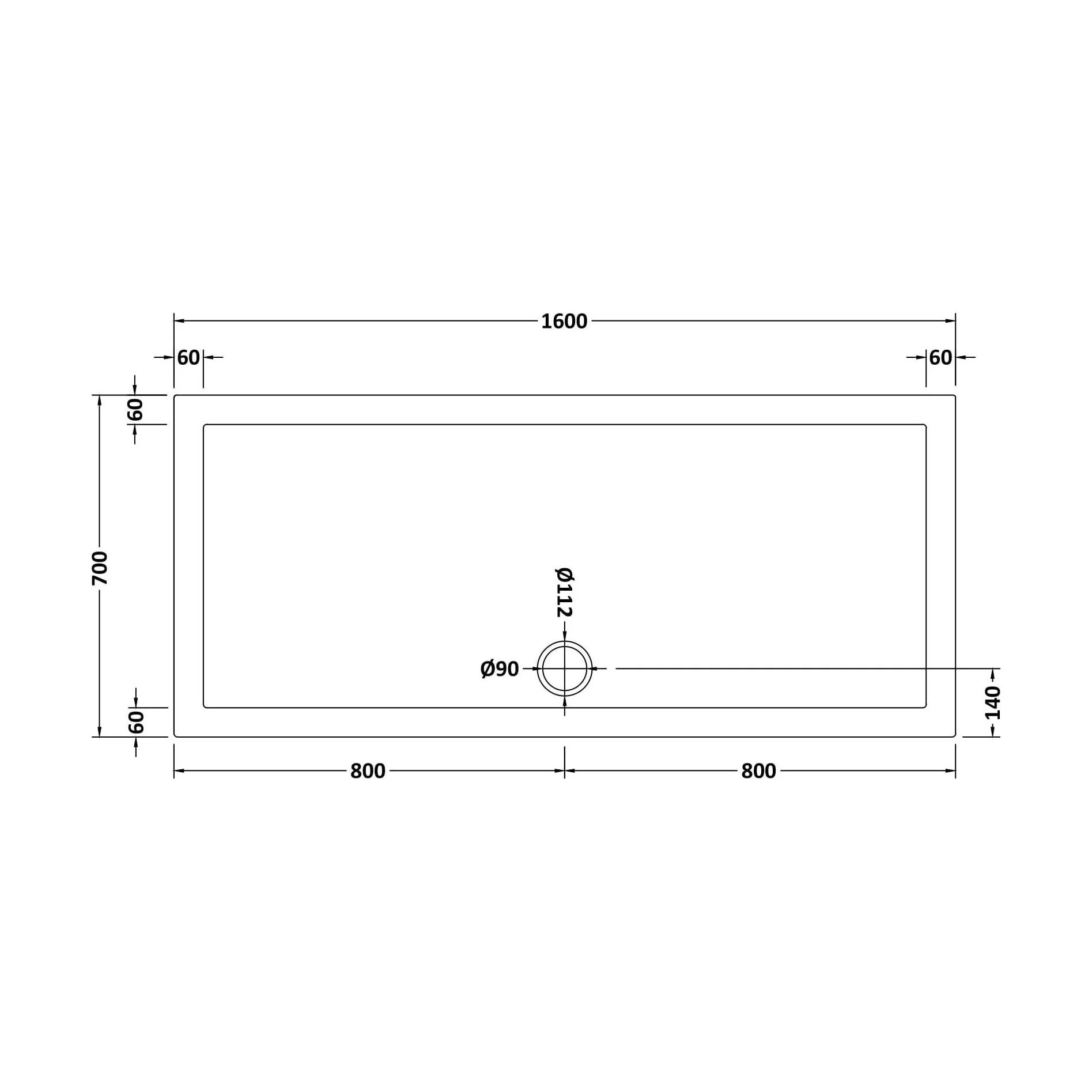 1600mm x 700mm Premium Slip Resistant Rectangular White Stone Resin Shower Tray - Easy Clean Finish by Balterley - Image 2