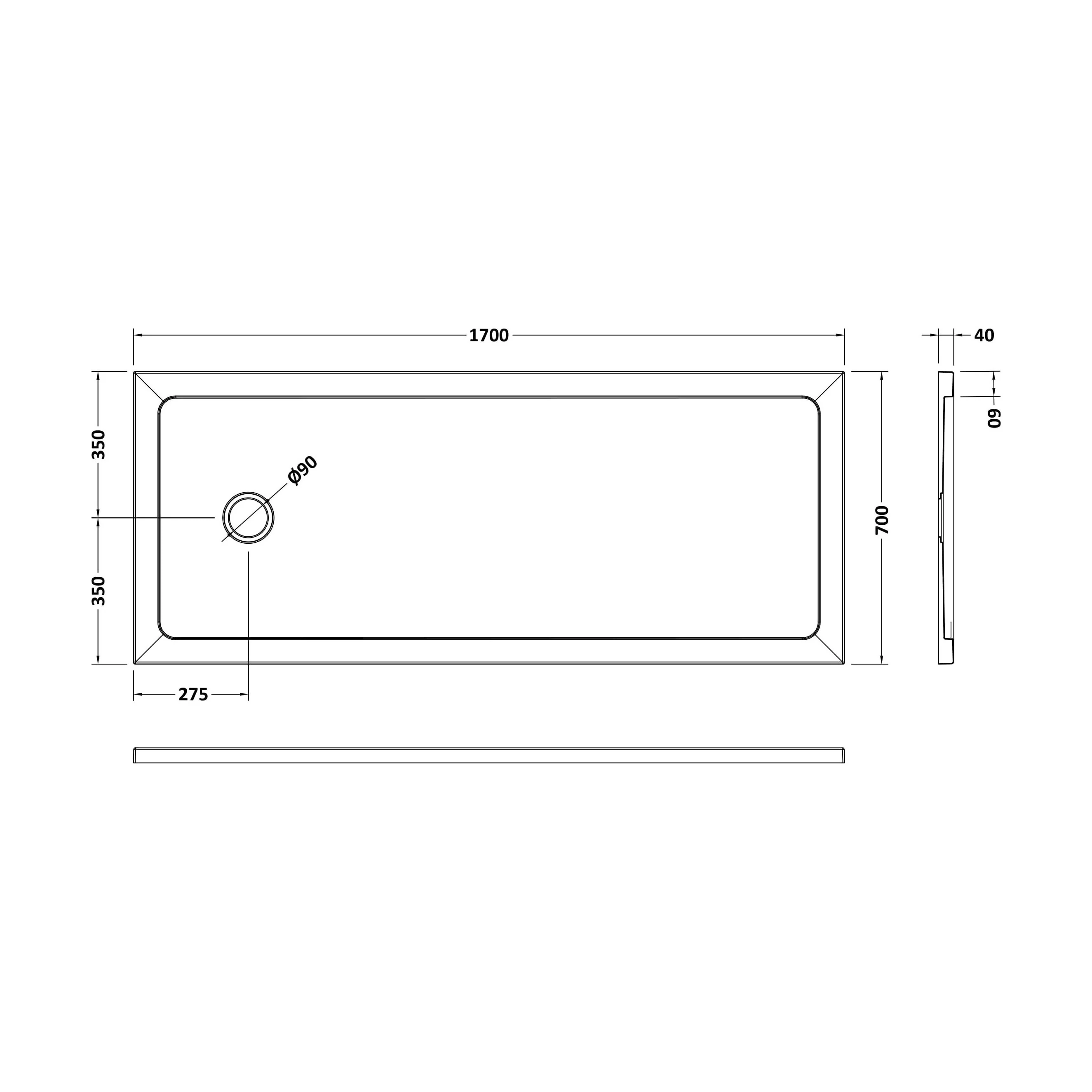 1700mm x 700mm Premium Slip Resistant Slimline Bath Replacement Tray- White - Image 2