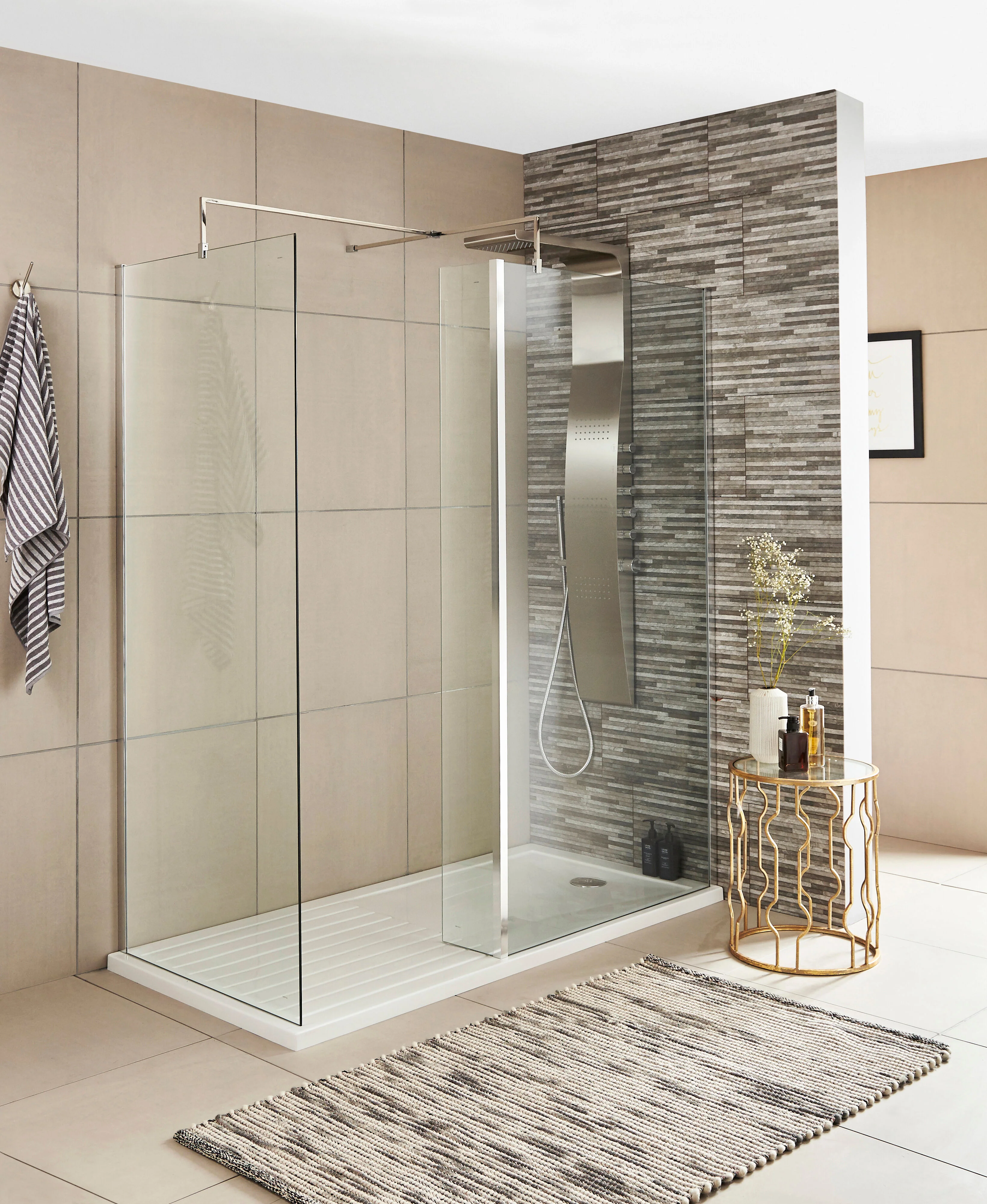 Balterley 8mm Toughened Safety Glass Wetroom Return Screen: 215mm x 1850mm, Polished Chrome - Image 2
