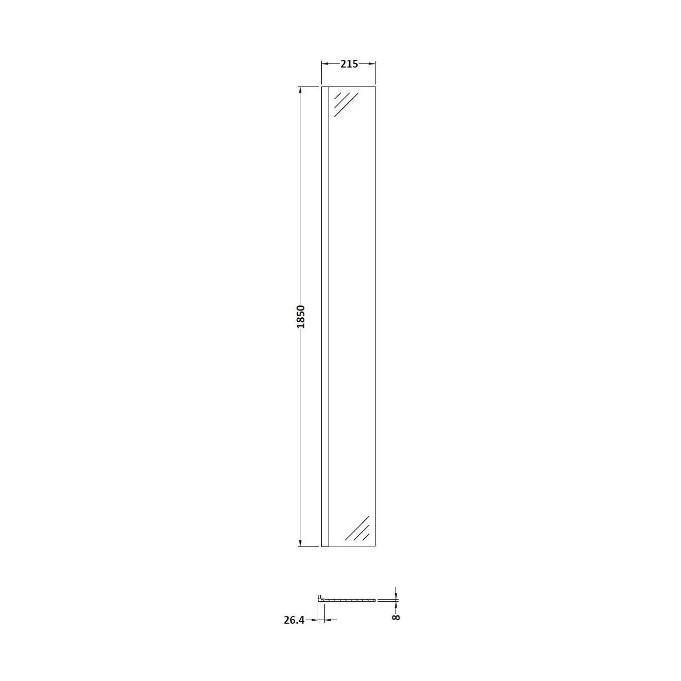 Balterley 8mm Toughened Safety Glass Wetroom Return Screen: 215mm x 1850mm, Polished Chrome - Image 3